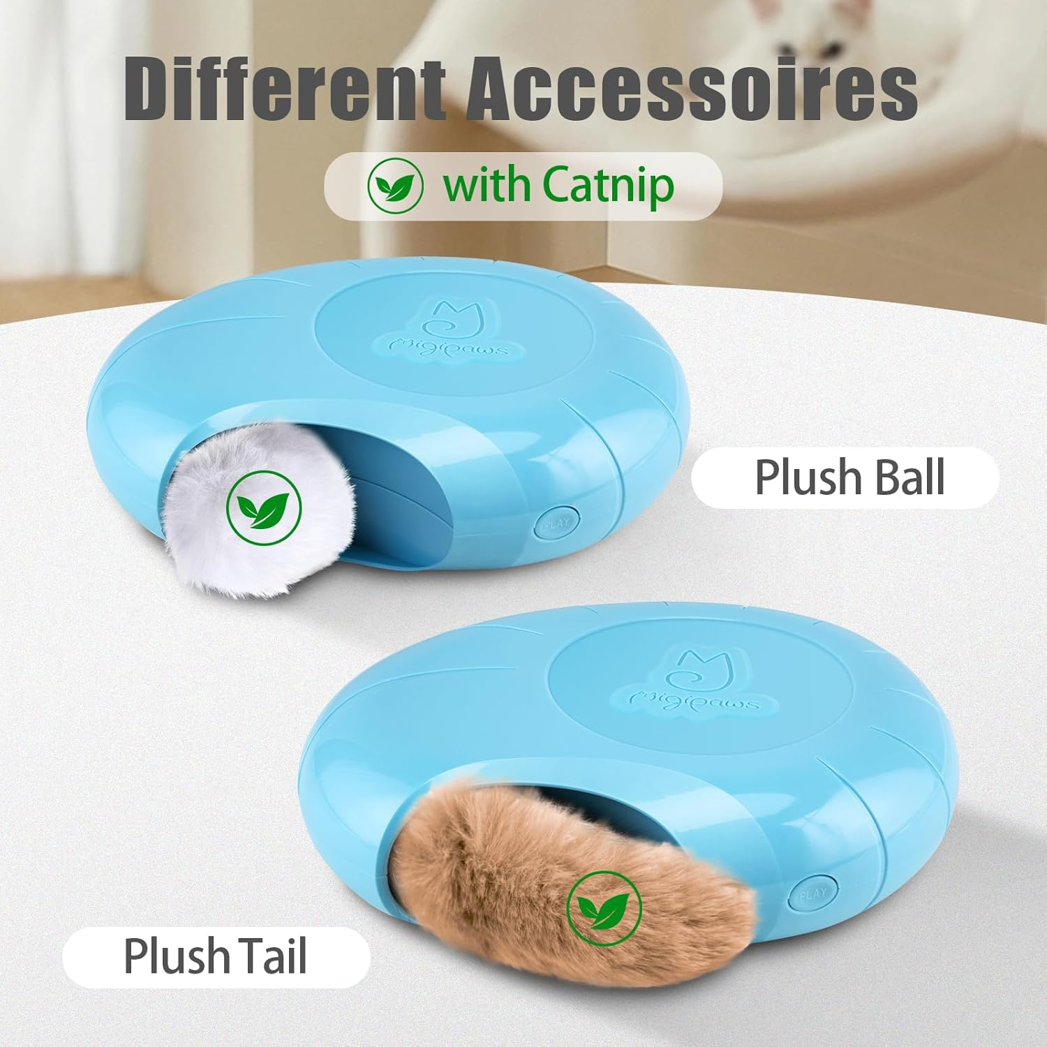 Migipaws Cat Toys,Interactive Fluffy Ball,Squeak Hide and Seek in a Mice Hole,Smart Kitten Teaser,Automatic Timer on Off, Plush Fur Tail Refill image number 4