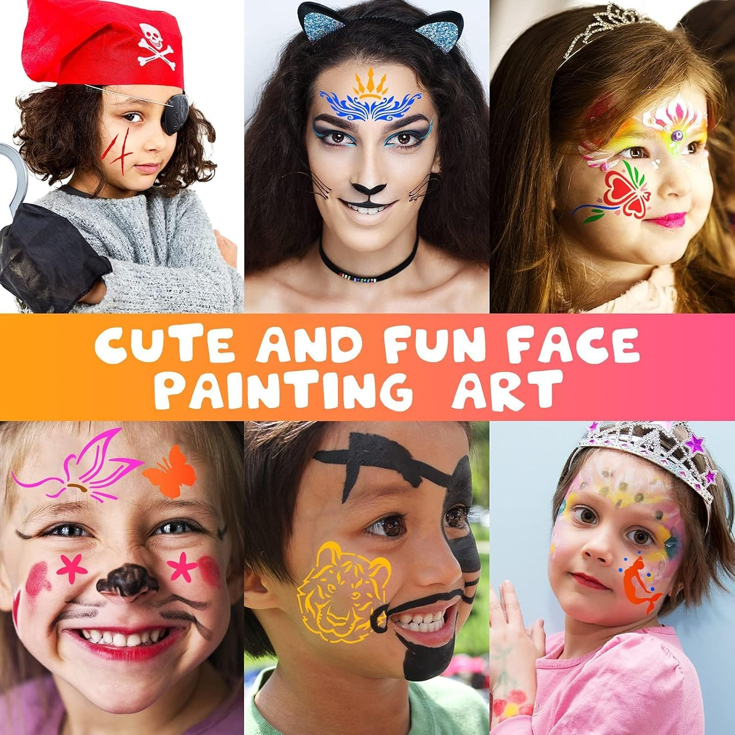 24 Pieces Face Paint Stencils Face Body Painting Tattoo Painting Templatestracing Stencils Holiday Halloween Makeup Body Art Tattoos (Cute Style) image number 2