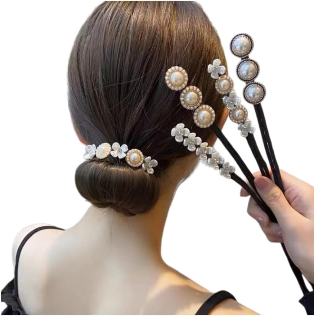 4 Pieces Flower Pearl Hair Bun Maker Twist Headband Doughnut Bun Maker Lazy Hairstyle Accessories for Women Girls image number 4