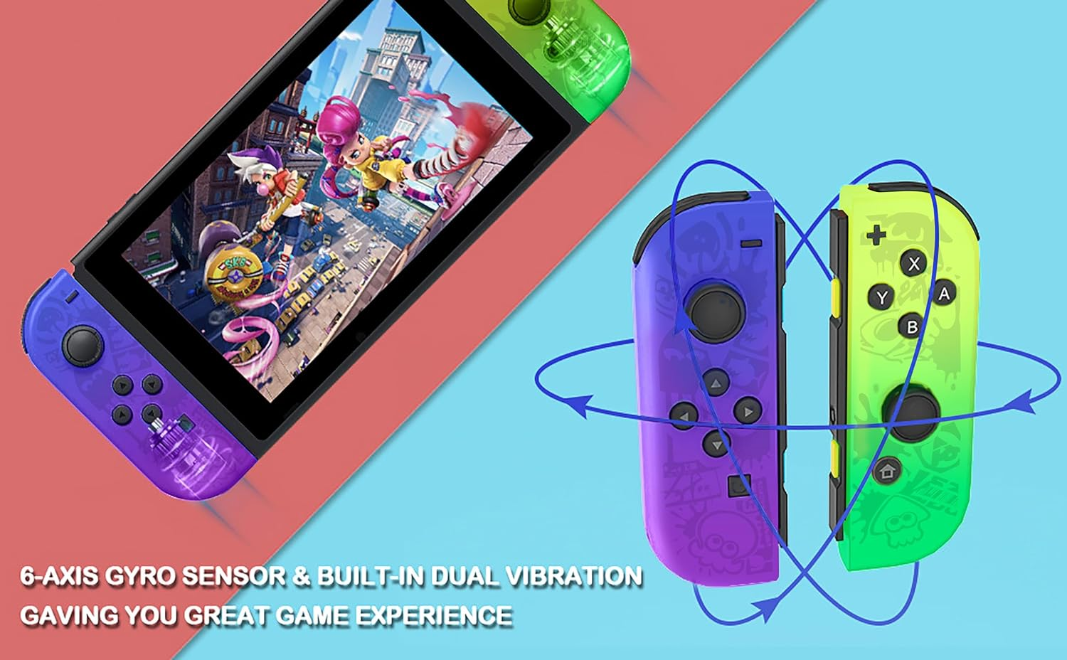 Costec Joy Con Controller for Nintendo Switch Replacement for Nintendo Switch Controller, Compatible with Switch, Wireless Left and Right Joy Con for Switch Nintendo Support Dual Vibration/Wake-Up/Screenshot, Joy Con Controller for Switch OLED Lite [Splatoon Design] Nintendo Joy Con