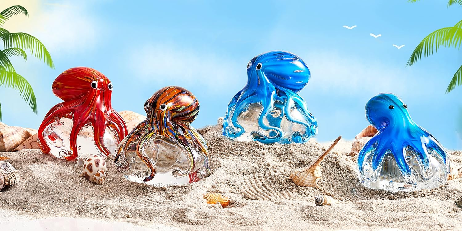 EUSTUMA Hand Blown Glass Octopus Figurine Ornament,Sea Animal Ornament for Fish Tank Aquarium,Sea Animals Collection for Birthday Gift,Glass Office Paperweight for Desk. image number 1