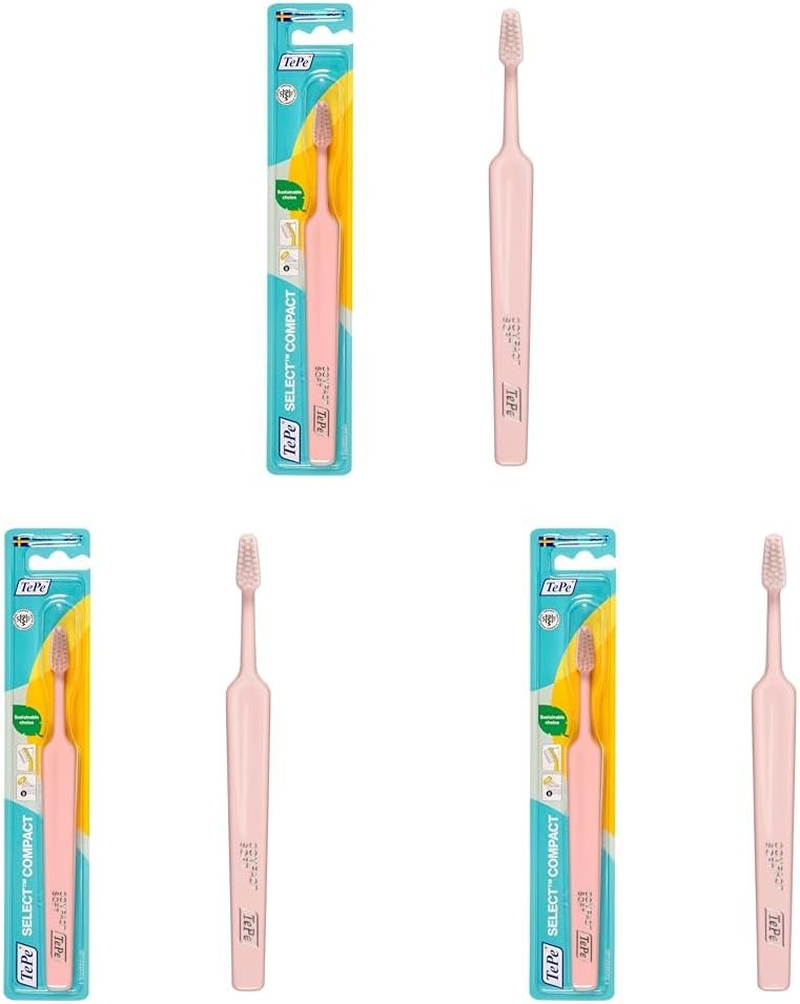 Tepe Select Compact Toothbrush, Soft, Assorted Colours, 1Pc, Soft Bristle Toothbrush with Efficient and Gentle Cleaning, Small Head Toothbrush (Pack of 3)