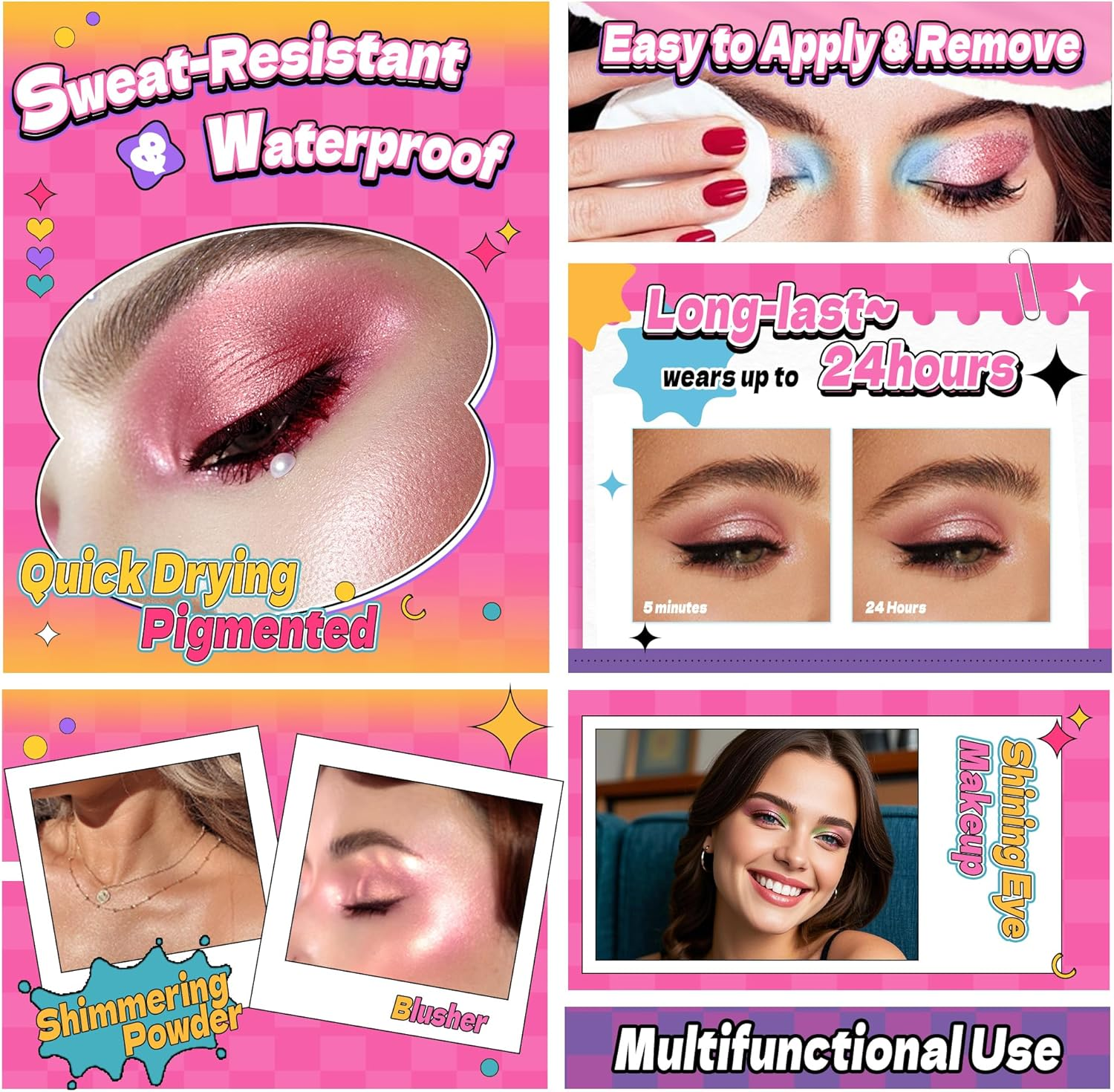 VIOLA HOSUE Eyeshadow Glitter,Strong Flashing Colors,Highlighter Powder,Eye Shadow,Hair Body Glitter Bomb,Female Makeup (Silvery) image number 3