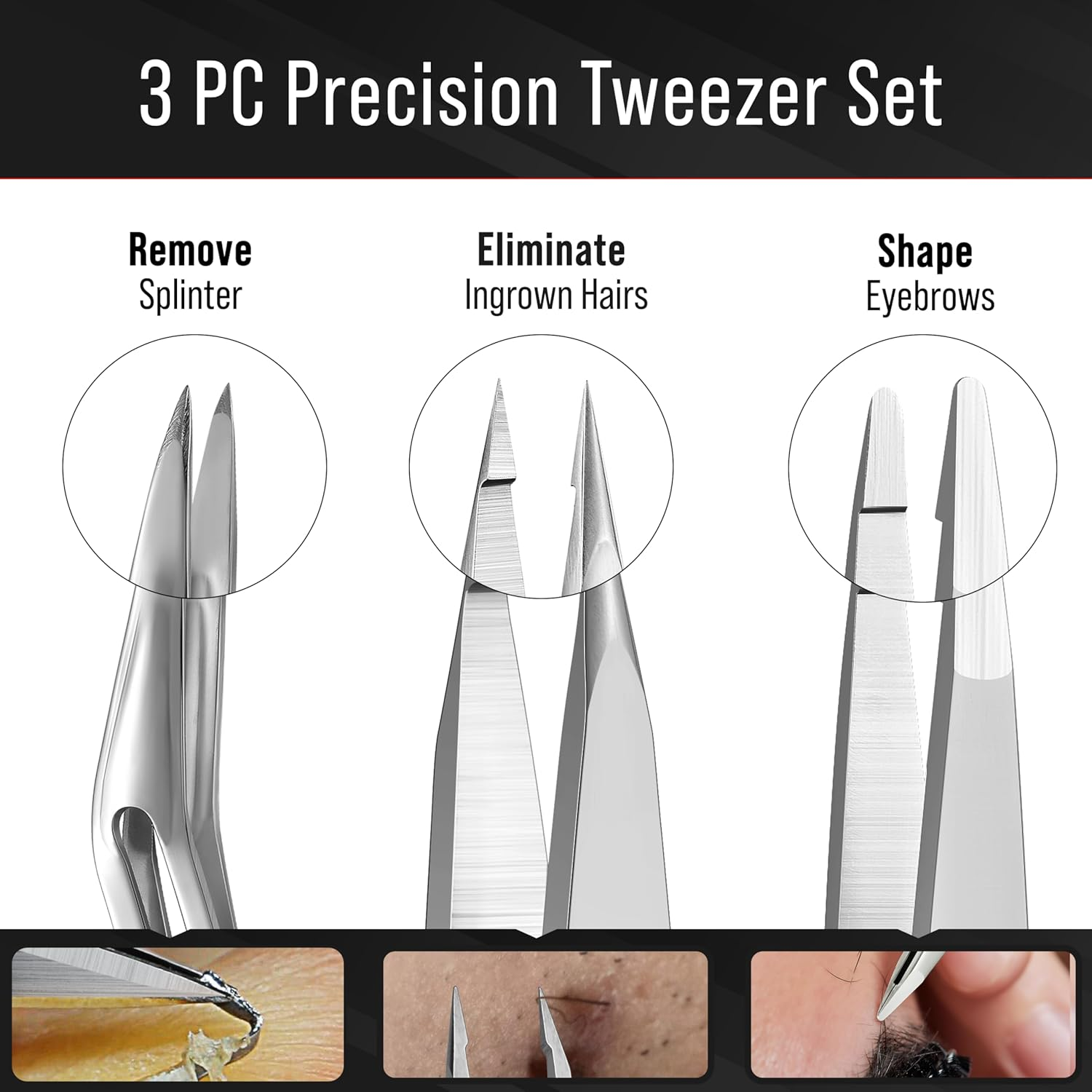 DUROX - Sharp Tweezer 3 Pc Set, Pointed Tweezers for Ingrown Hair Treatment, Needle Nose Tweezers to Remove Splinter Out. Safety round Tip Tweezers for Facial Hair Removal, Premium Pointy Tweezers image number 4