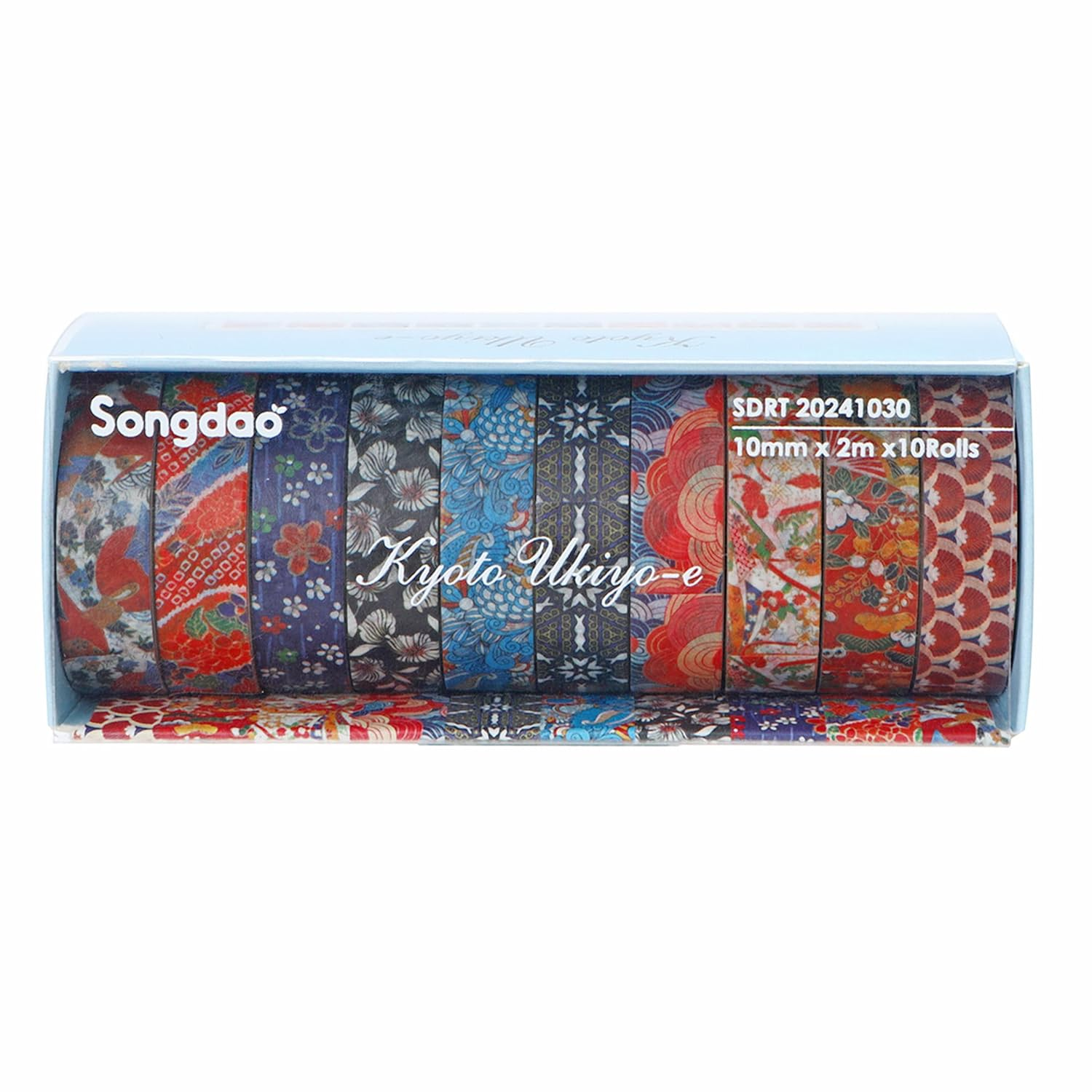 12 Rolls Ukiyo-E Style Washi Tape Set Japanese Kyoto Arts Adhesive Tapes Skinny Decorative Masking Tape Sets for Craft, Kids, Scrapbook, DIY, Gift Wrapping (Waves of Tradition)