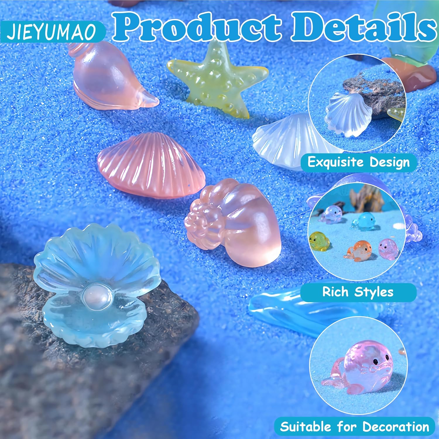 JIEYUMAO 42Pcs Mini Marine Animal, Various Styles Resin Ocean Animal Figurines for Adults, Multicolor Glow in the Dark Mini Resin Animals Tiny Sea Animals Figurines for Fish Tank Potted image number 2