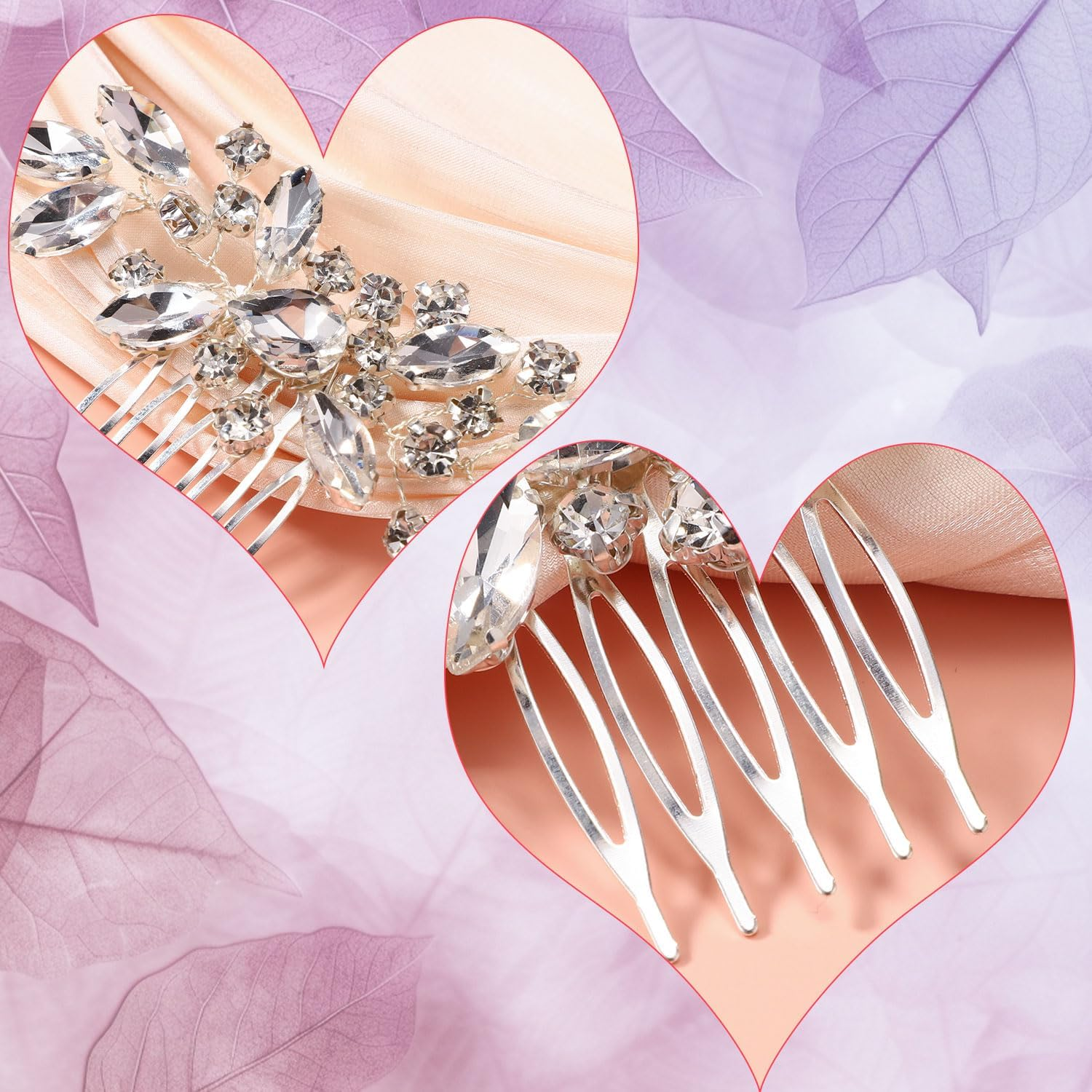 2Pcs Bridal Hair Comb, Silver Wedding Rhinestone Hair Comb Flower Crystal Hair Piece Bridal Headpieces Hair Accessories for Bride Bridesmaids Women Wedding Prom Engagement image number 4