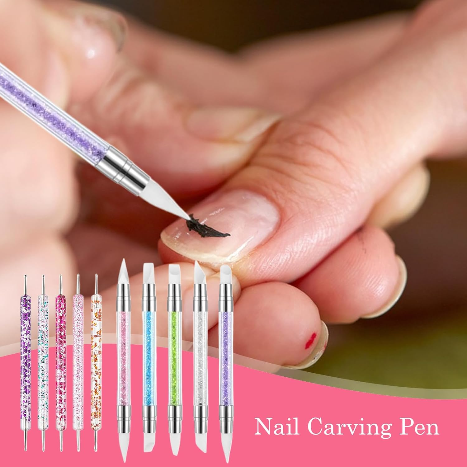 YNPQTDS Nail Sculpting Gel Tool | Double-Ended Silicone Carving Tool for Nails,Multifunctional Fingernail Carving Pen for Traveling Home Indoor Business Trip image number 2