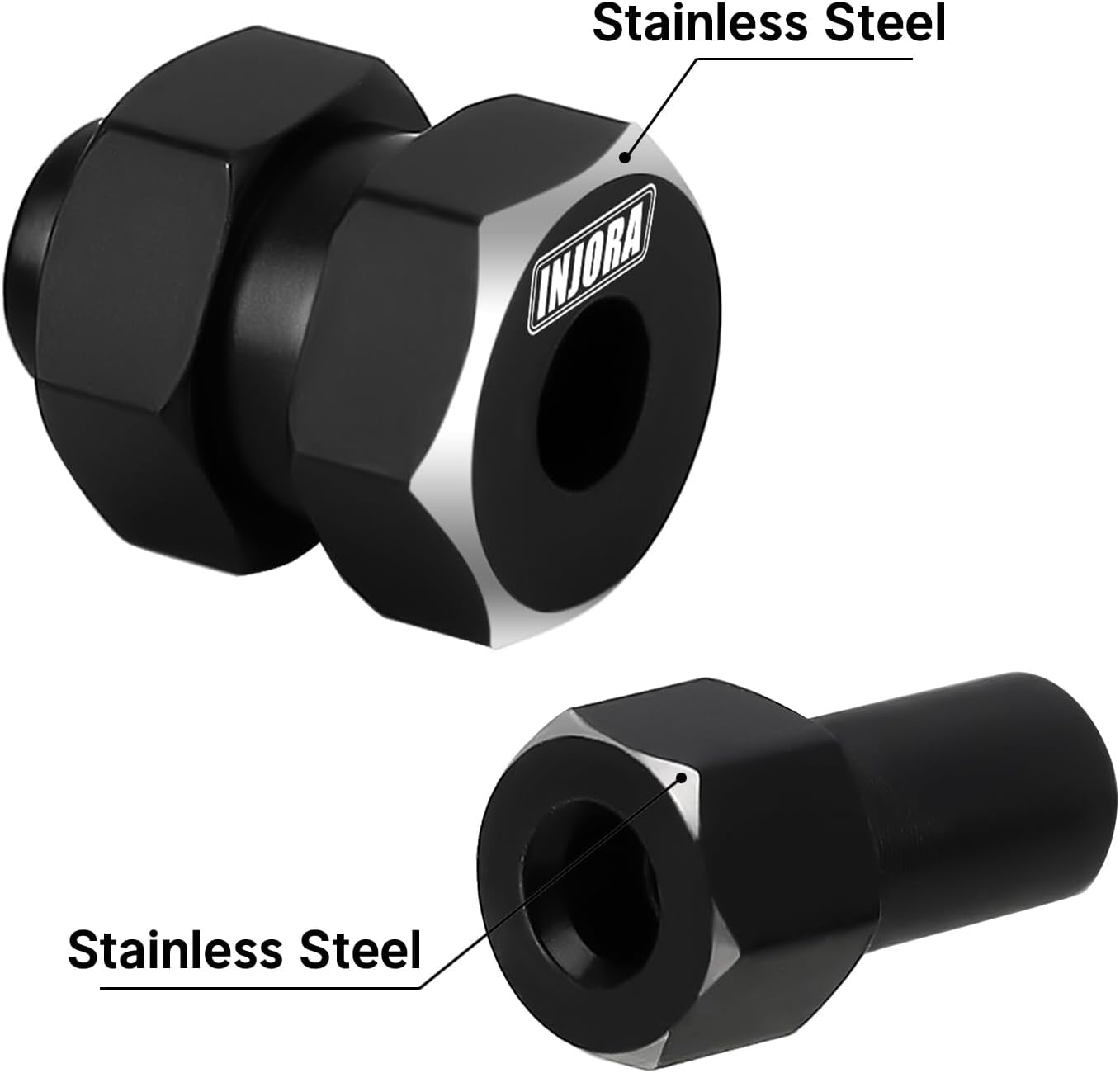 INJORA Black Brass Wheel Hexadecimal Hub + 5 Mm Extender for Axial SCX24 Upgrade 1/24 RC Crawler, Pack of 4 image number 4