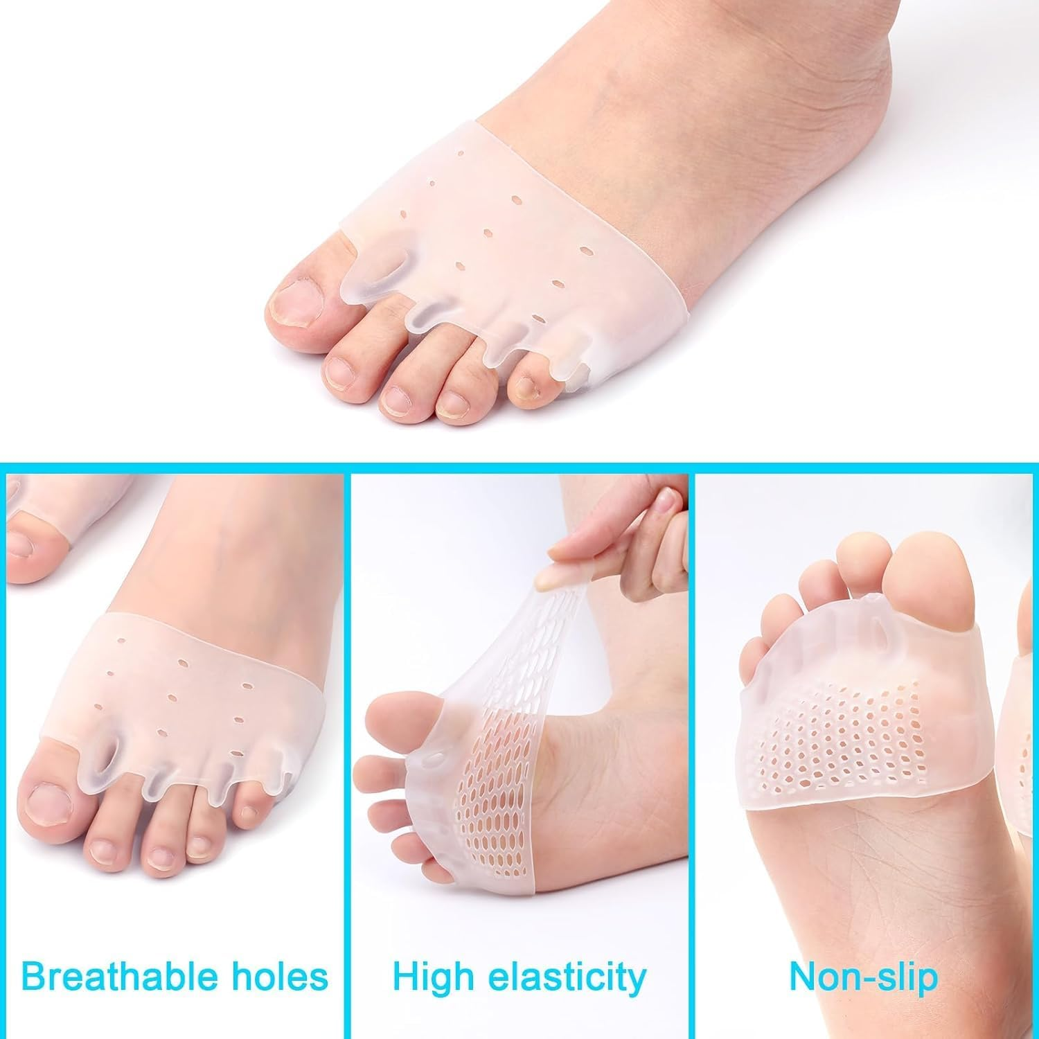 Soft Metatarsal Separator Correct Forefoot Cushion Pads, 2 Pair Metatarsal Pads Toe Separators, Metatarsal Pad with Gel Bunion Corrector Cushion image number 6