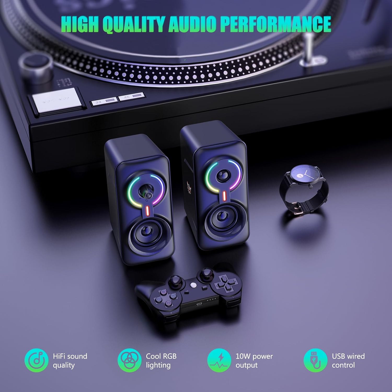 Bluetooth Computer Speakers, RGB Gaming Speakers with 6 Color Backlit, 2.0 CH Stereo Subwoofer, USB Powered Speakers for Pcs, Desktop, Laptop, Monitor, Mac, Phone image number 6