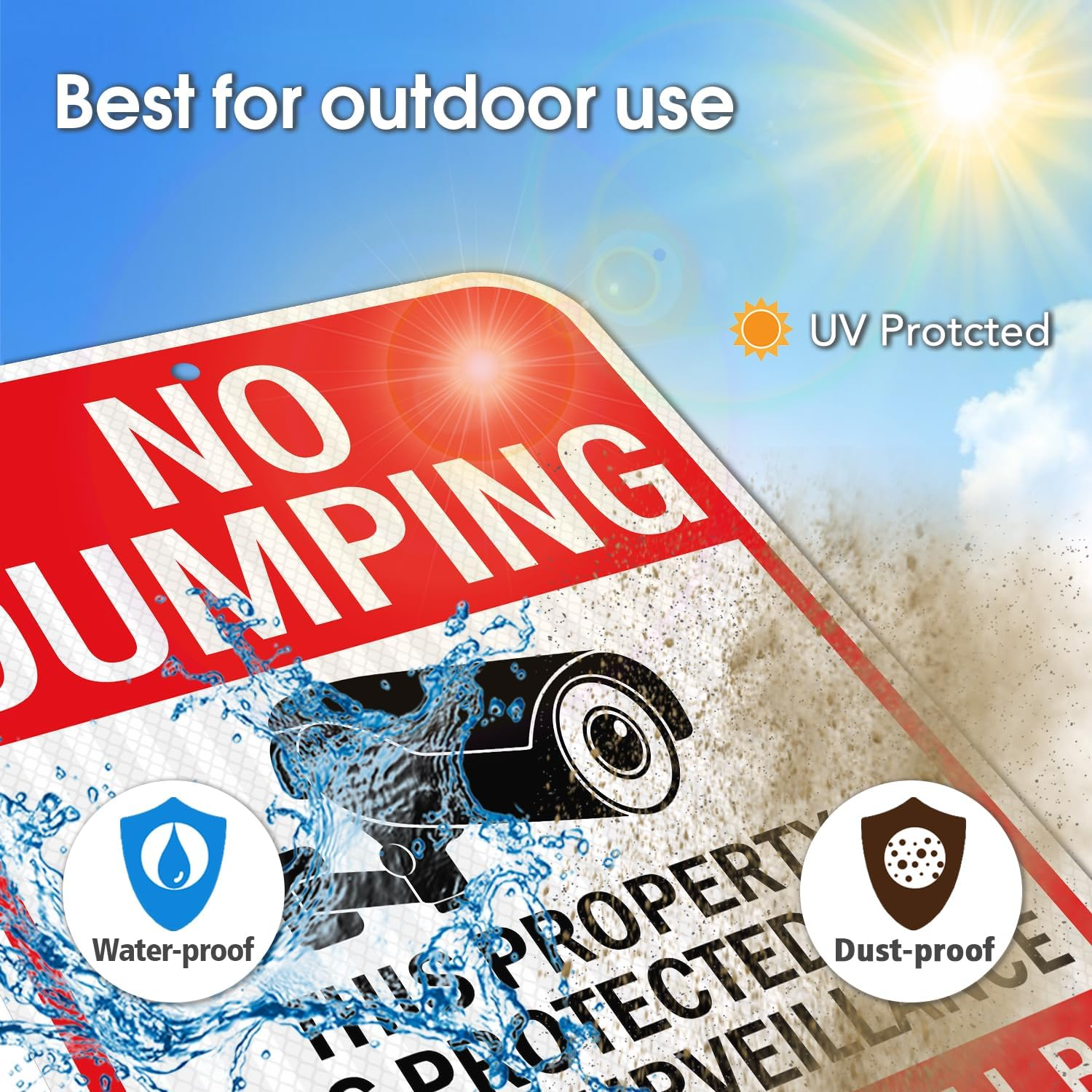 Gicnkeuz Large No Dumping Signs Private Property, 18 X 12 Inches Video Surveillance Protected, Violators Will Be Prosecuted Signs, Engineer Grade Reflective Aluminum, Fade Resistant, Easy to Mount （2 - Pack）