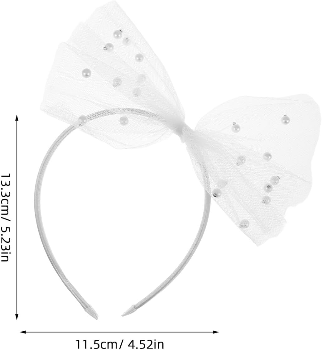 LIFKOME Tulle Bowknot Hairband Bead Embellishments White Bow Headband for Women and Party Wedding Hair Accessories image number 6