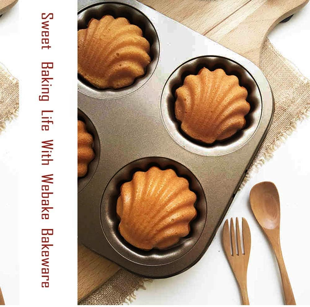 Webake Classic Madeleine Baking Pan, Bronze, 2 Pieces, Non-Stick Coating, 6 Shell-Shaped Moulds, 10.2" X 7" X 1.2", 1.6 Oz Each, Oven, Dishwasher Safe image number 2