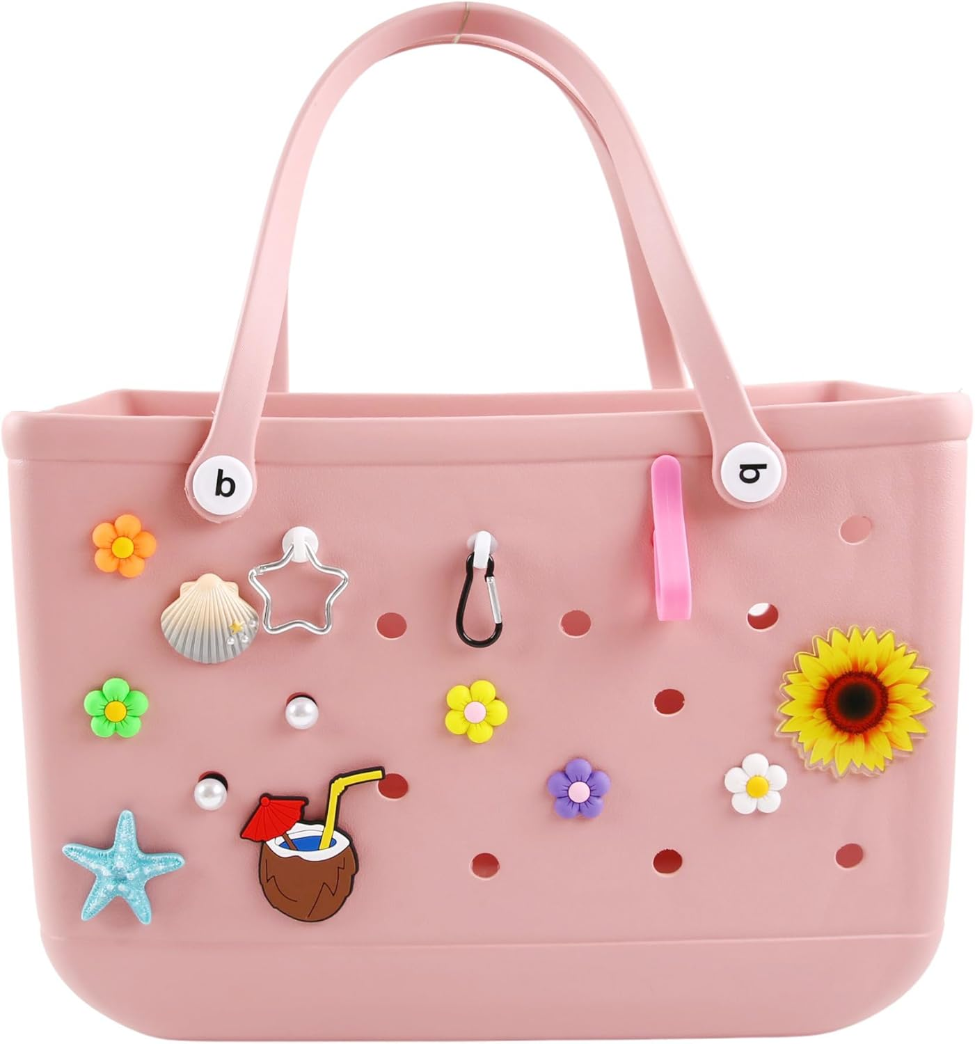 Vagocom Hook + Keychain Clip Accessory for Bogg Bag and Simply Southern Tote, Cute Heart Shaped Key Chain Clip Charm Decorative for Rubber Beach Handbag(White) - White image number 5