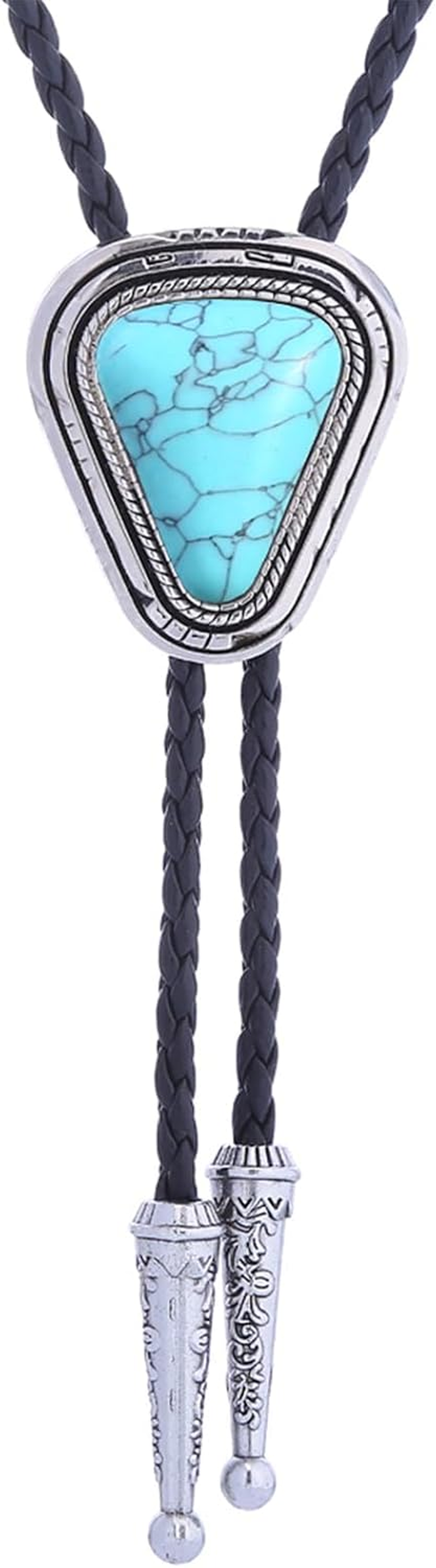 Turquoise Bolo Tie for Men, Leather Braided Necktie, Western Cowboy Style, Costume Accessory image number 4