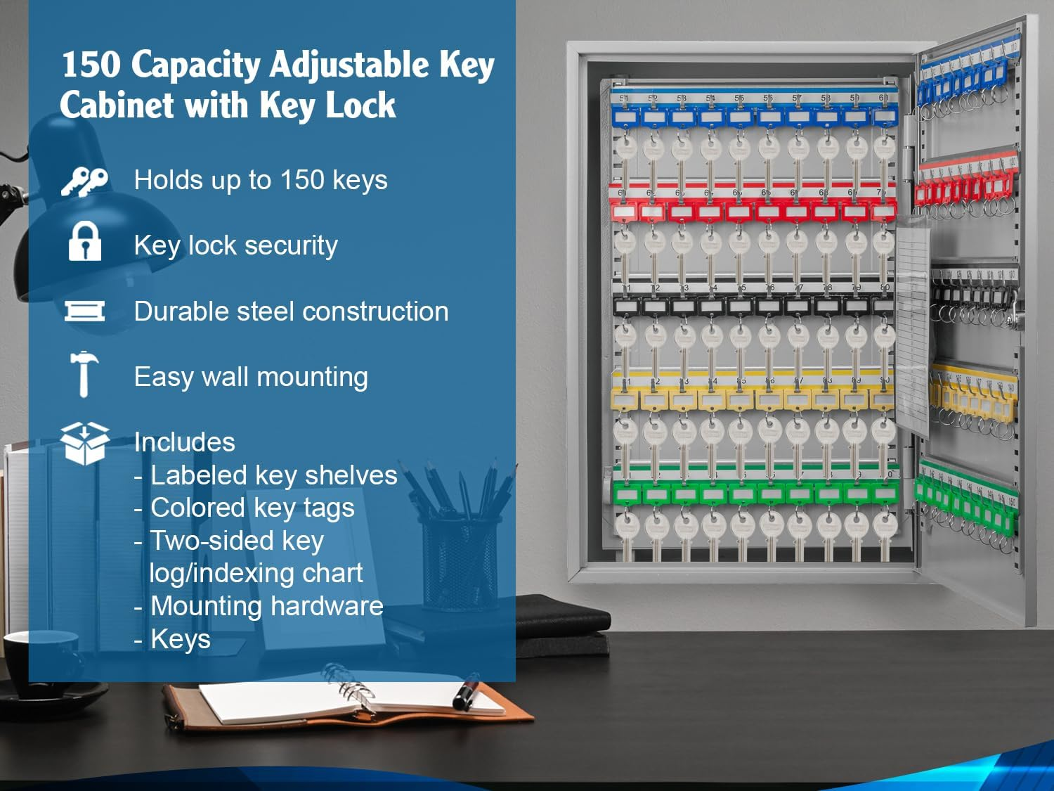 Barska 150 Position Key Cabinet with Key Lock, Grey image number 6