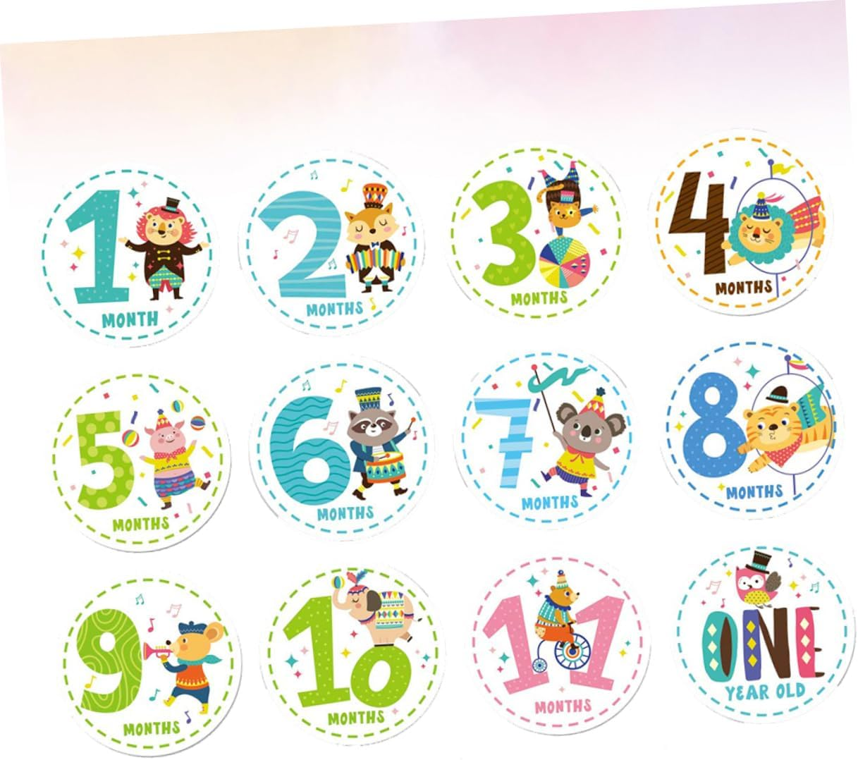 12Pcs Milestone Stickers Adorable Animal Monthly Cards Creative Newborn Month Belly Stickers Reusable Non Damaging for Photography And image number 3