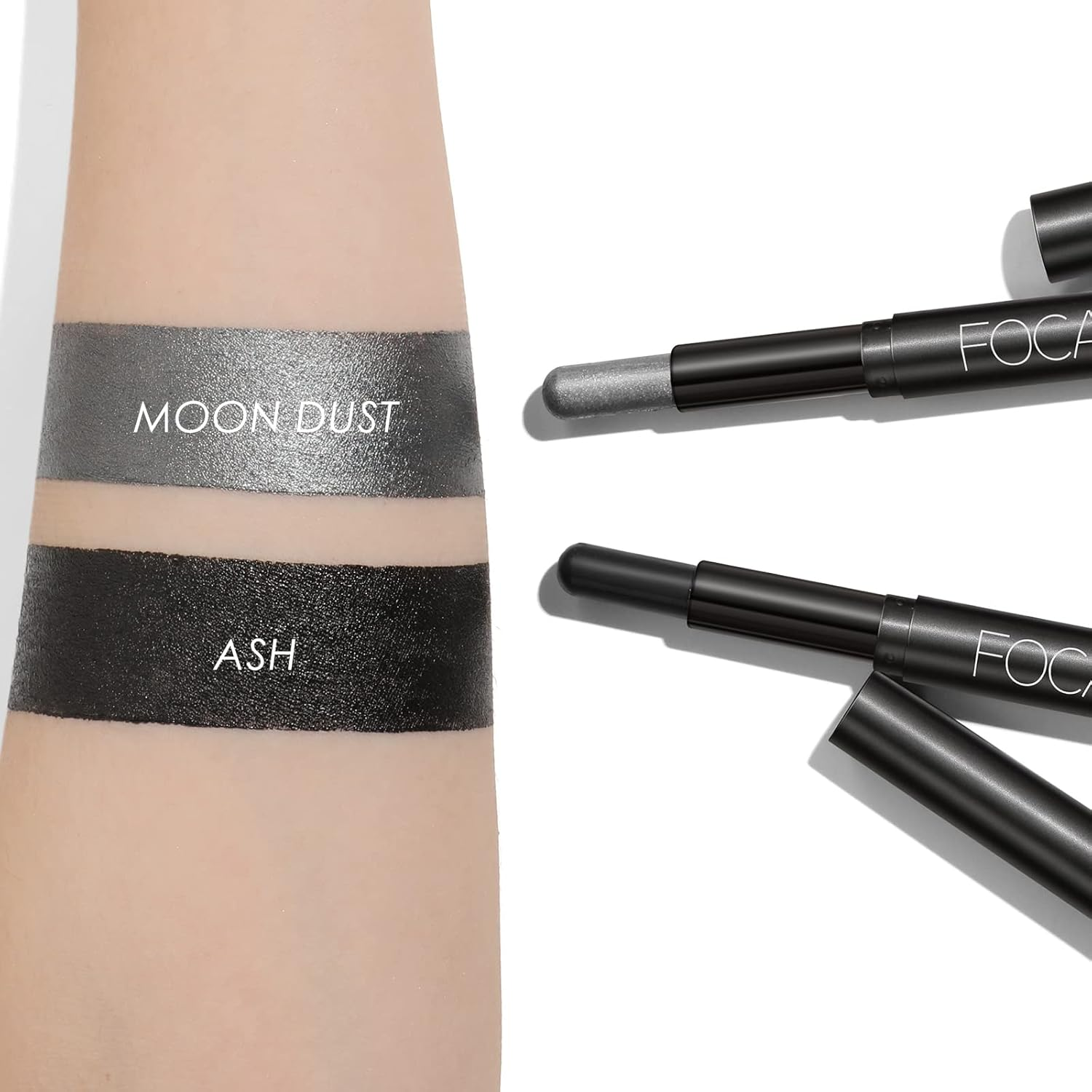 FOCALLURE 2 Pcs Shimmer Cream Eyeshadow Stick,Brightener Eyeshadow Pencil Crayon,Highlighter Eye Shadow Stick Sets with Crease-Proof Formula,Long Lasting Waterproof Eye Shadow Make Up,Smoky Night image number 3