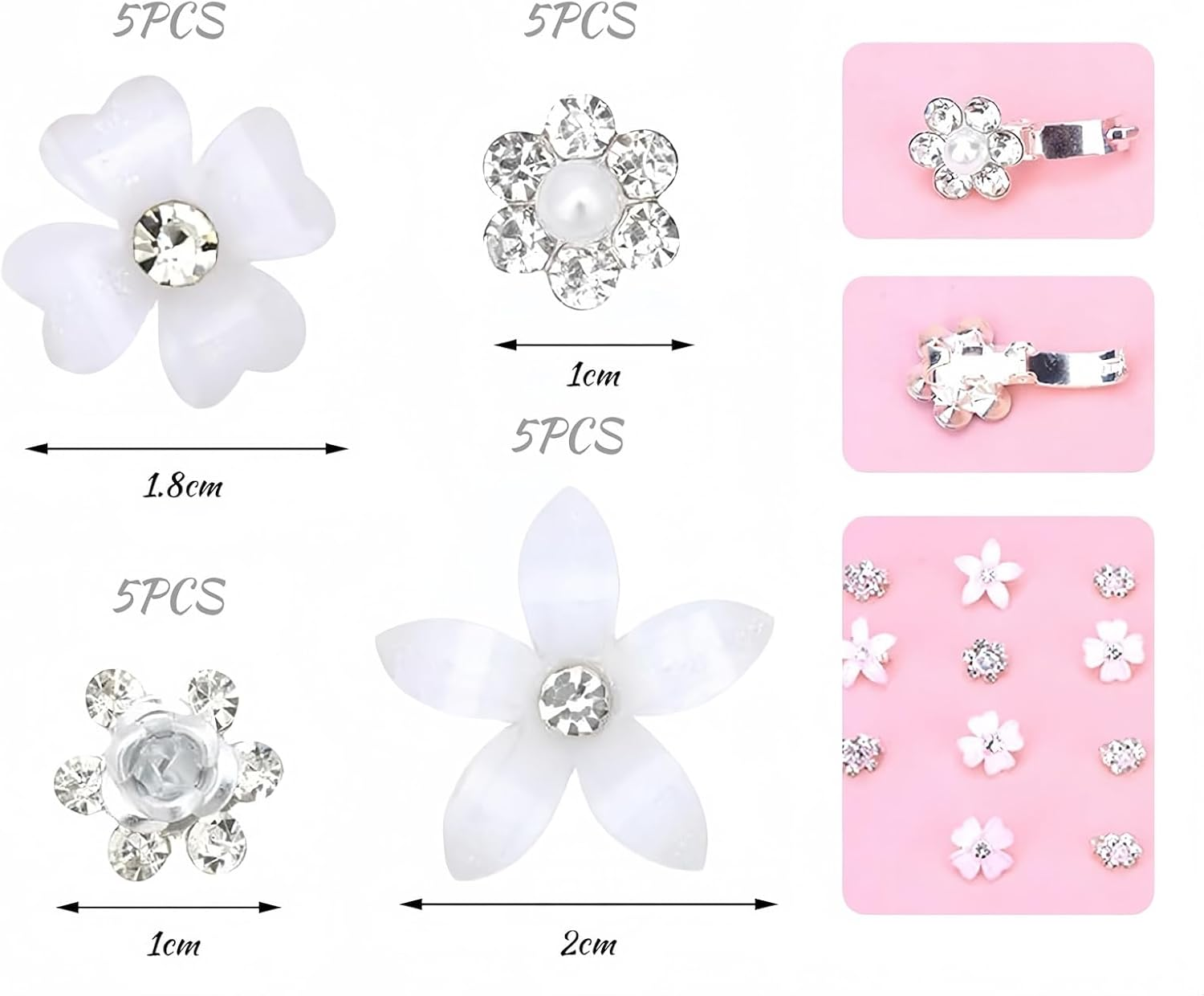 TANSAR Pack of 20 Small Hair Accessories, Flowers, Bridal Hair Accessories, Wedding, White Flowers Hair Clips for Girls and Women image number 5