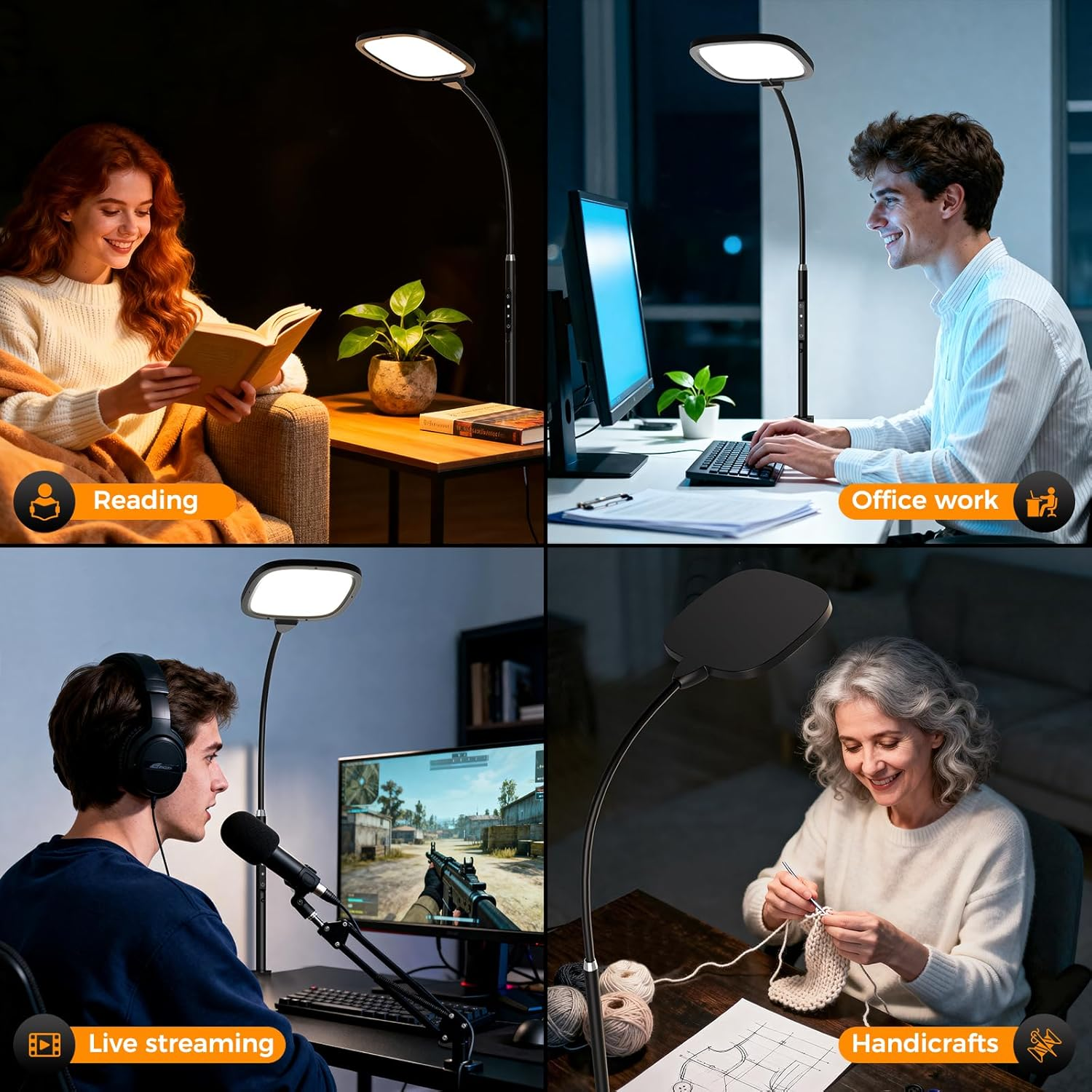 Clip on Desk Lamp for Home Office, 5 Color Modes & 5 Brightness, 1H Auto-Off Night Light Lamp, Flexible Gooseneck Book Light with Remote, Eye-Caring Clip on Table Lamp for Monitor, Study, Work image number 5