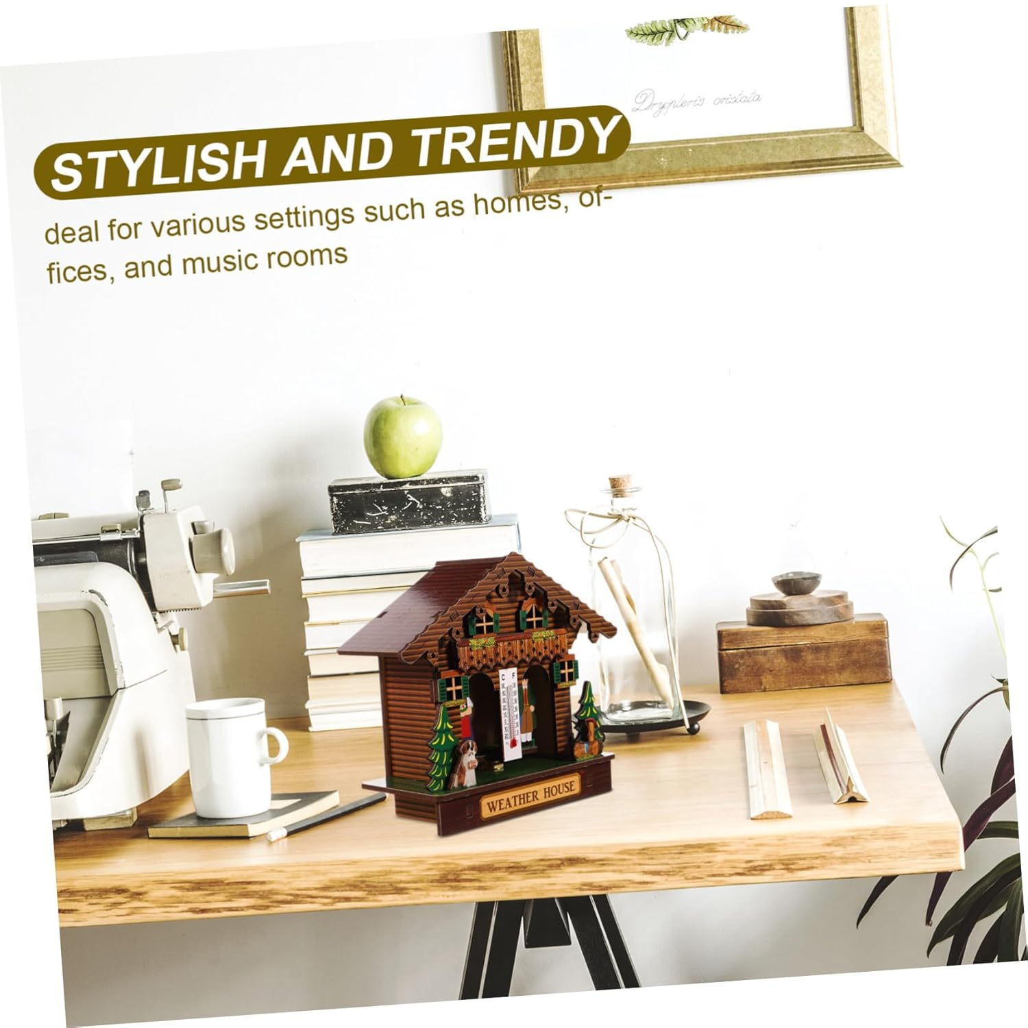 Weather House Wooden Barometer Wall Mount Hygrometer Thermometer Indoor Outdoor Temperature Humidity Monitor Stylish Home Decor Easy Battery Operation Accurate Readings image number 5