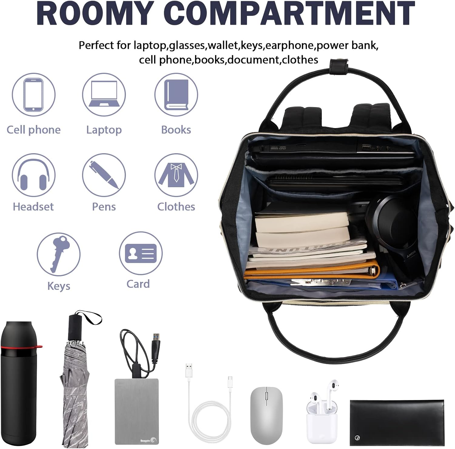 VANKEAN Laptop Backpacks for School, 17 Inch Stylish Computer School Backpack, Doctor Bag Water Repellent College Casual Daypack with USB Port Travel Business Work Bag (Quilted Black) image number 4