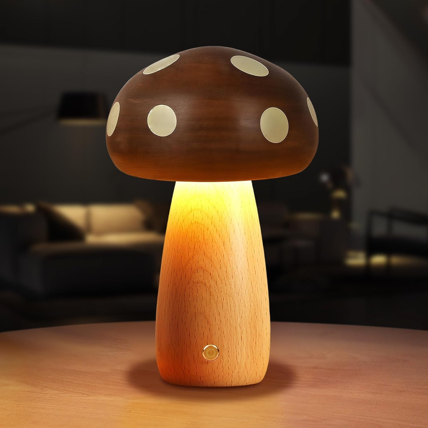 RUIOMII Touch Cordless Mushroom Lamp,5 Levels Brightness Small Wood Mushroom Night Light for Bedside Bedroom Home Include USB-C Port Charging Cable image number 3