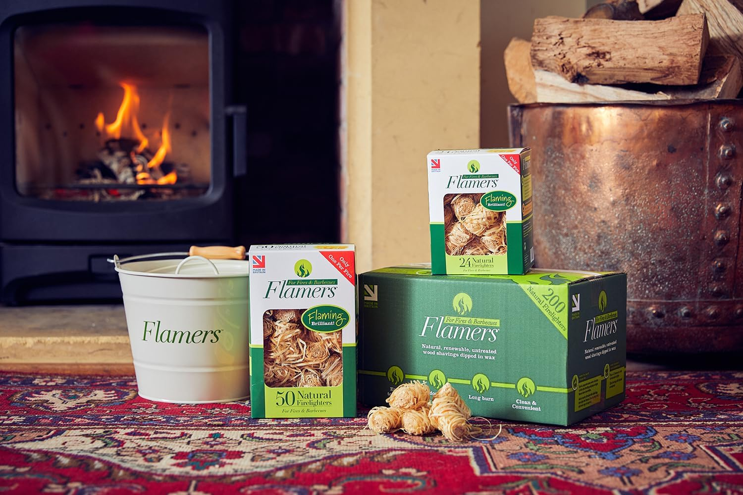 Flamers Firelighters - 50 Units Natural Fire Lighters for Wood Burner Firepit BBQ Pizza Oven Fireplace Chimenea Barbecue Fire Starter - Firestarter for Kiln Dried Kindling Log Coal Charcoal Briquette image number 6