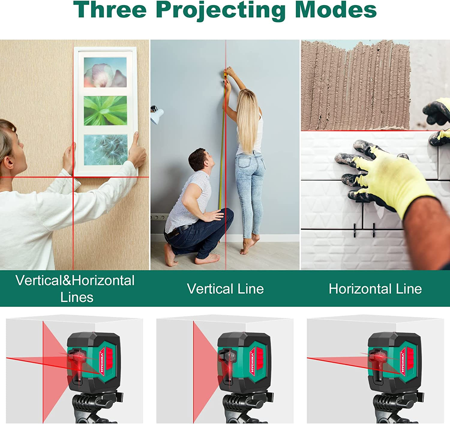HYCHIKA Laser Level, Laser Levels Self Leveling with Double Laser Module, Laser Spirit Level with 2 Lines Horizontal/Vertical, Flexible Magnetic Base, 2 X AA Batteries Included image number 1