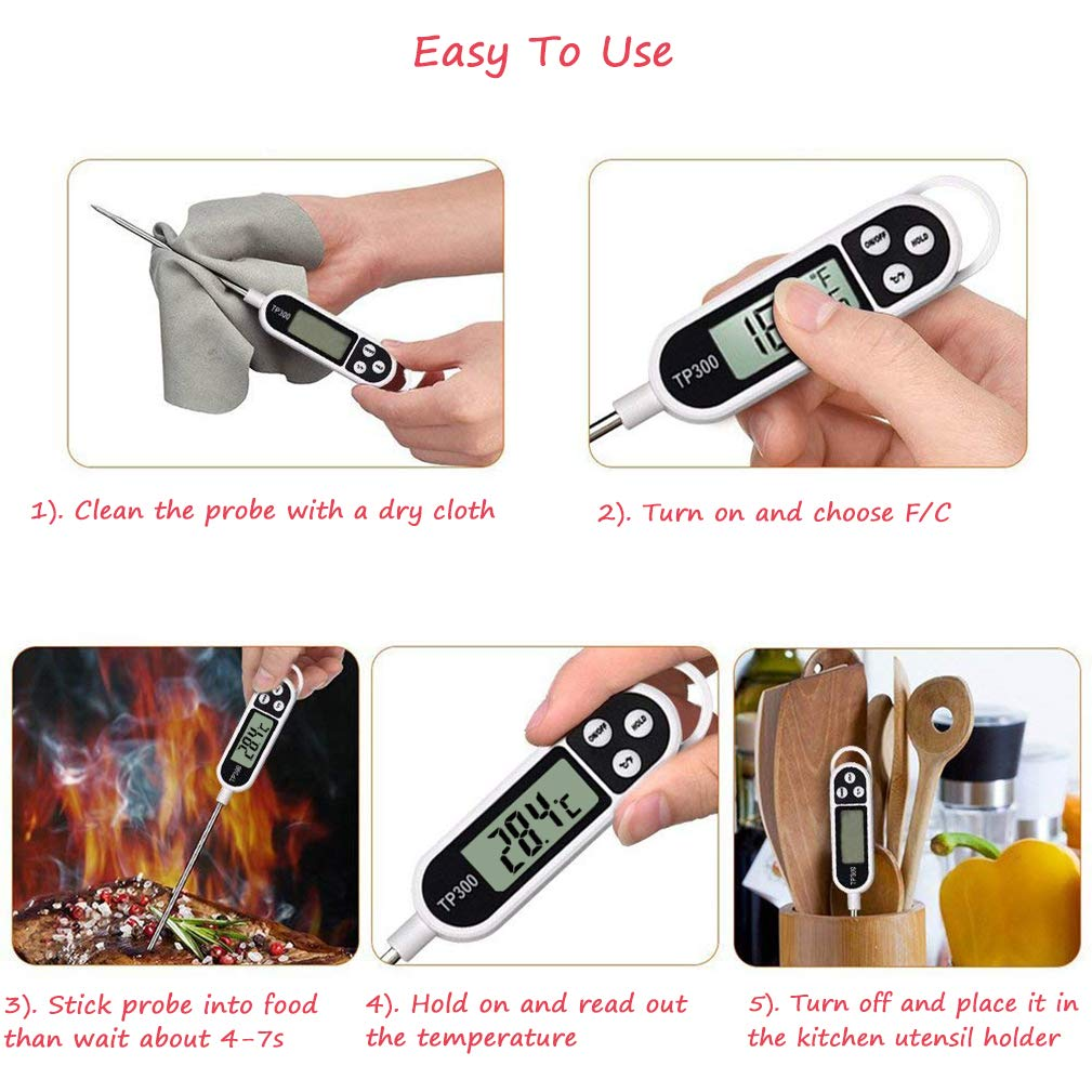 Meat Food Candy Thermometer, Probe Instant Read Thermometer, Digital Cooking Kitchen BBQ Grill Thermometer with Long Probe for Liquids Pork Milk Yogurt Deep Fry Roast Baking Temperature image number 5