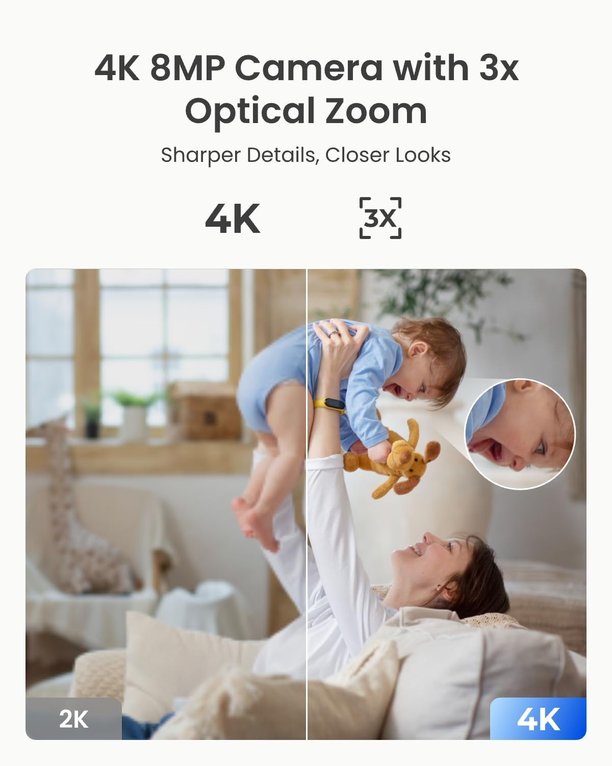 Reolink Wireless Security 8MP Camera Indoor PTZ, Pan Tilt 3X Optical Zoom 2.4 / 5Ghz Dual-Band Wifi, Motion Detection CCTV IP Cam for the Baby, Elder, Pet | E1 Zoom-White image number 3