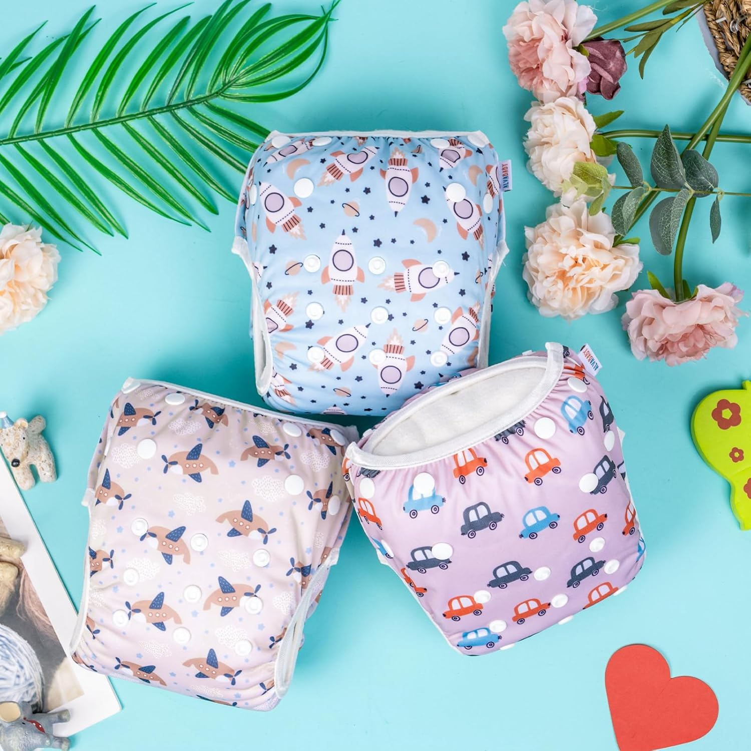 ALVABABY 3 Pack Swim Diapers Baby Toddler Infant Snap Adjustable Reusable Swimming Diaper Baby Boy and Girl Large 3ZSWY37-AU