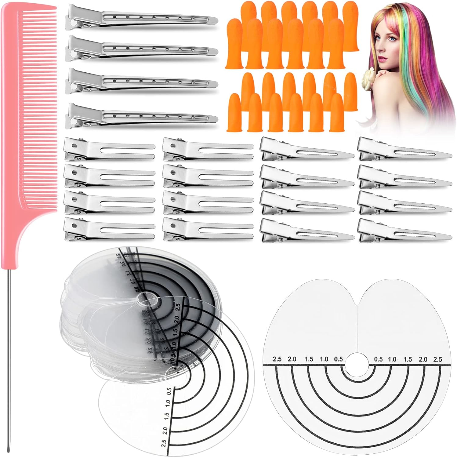 Romooa 150 Pcs Heat Shield Guards for Hair Extensions with 30 Pcs Hair Clips, round Circular and Single Hole Shield Spacers, and 12 Pcs PVC Fusion Glue Finger Protector,1 Piece Rat Tail Comb for Salon image number 2