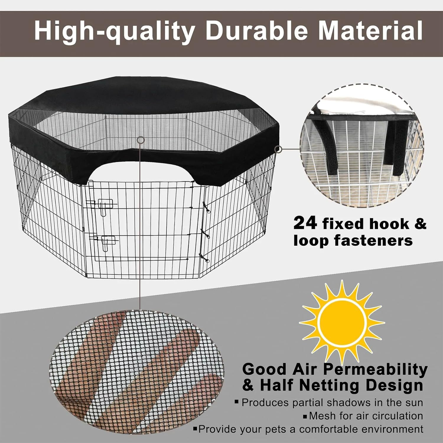 Dog Cage Top Cover 24 Inch Heavy Duty Dog Cage Protective Cover Waterproof Sunproof Pet Kennel Top Cover Breathable Mesh Dog Cage Top Cover for Outdoor Indoor image number 5