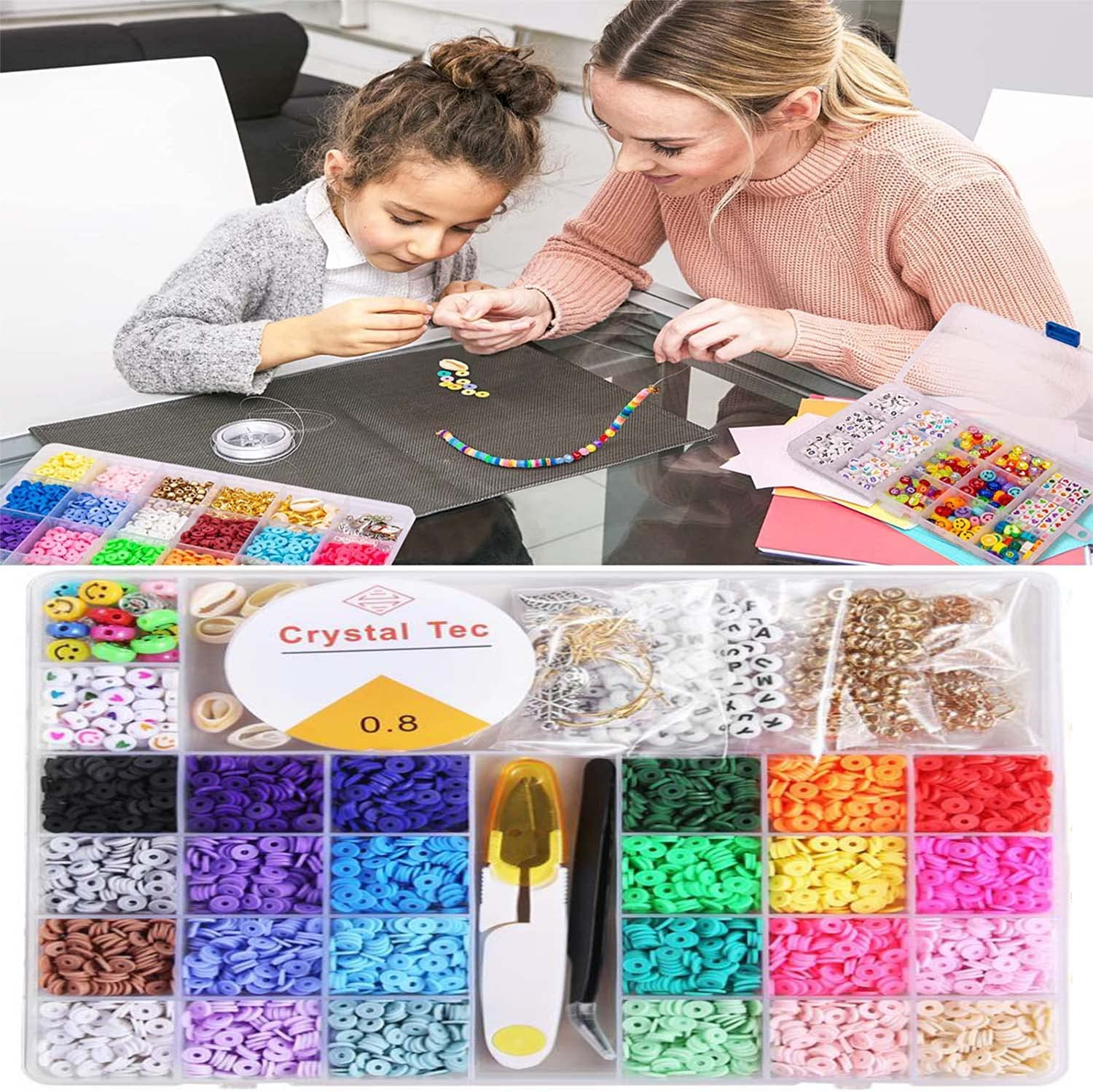 Clay Beads Bracelet Making Kits for Girls,4840 PCS Jewelry Making Kit with 4320PCS 6Mm Polymer Clay Beads, 520PCS Letter Beads, Smiley Face Beads, Charms, Gold Spacer Beads, Pearls for Kids Adults
