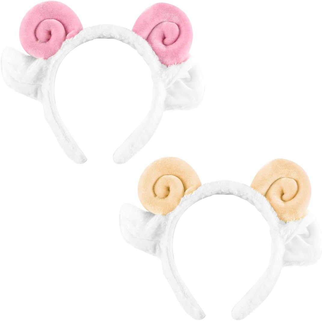 Gorise 2 Pcs Sheep Headband Goat Horn Headband Plush Animal Ears Hair Band Cartoon Animal Headwear for Adults image number 3