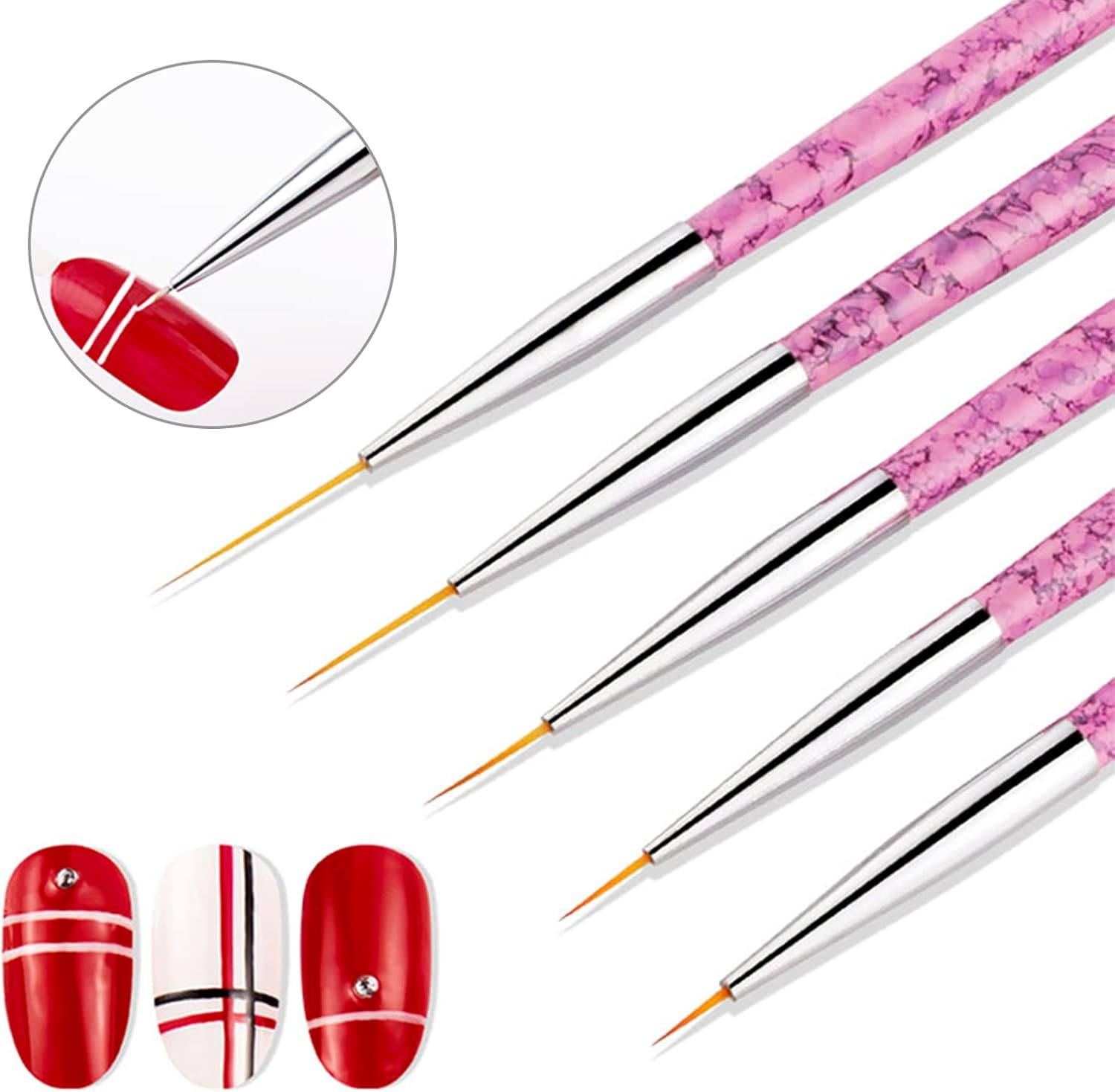 Sularpek Nail Art Liner Brushes, 5 Pcs Nail Painting Brush Pen, Professional Detail Painting Pens Kit for Salon at Home DIY Manicure (Pink) image number 2