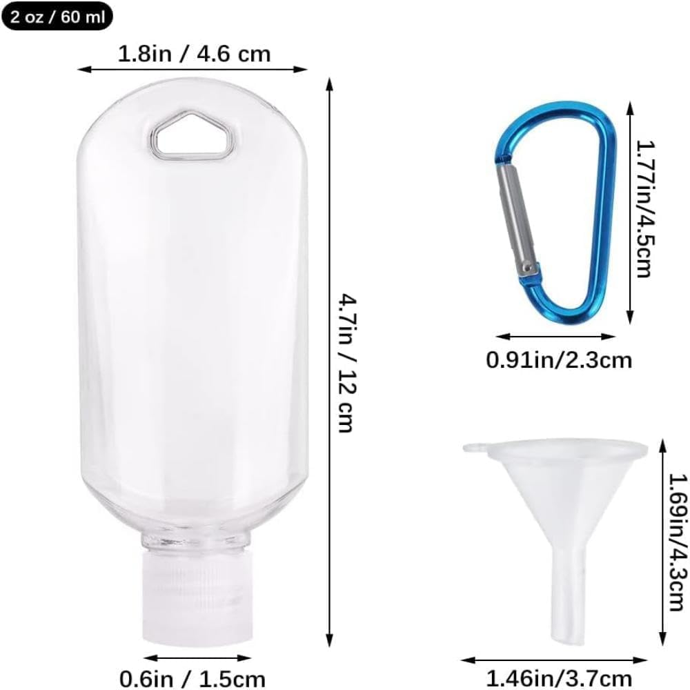 WRENYZK 12 Pcs Travel Bottles with Keychain, Hand Sanitizer Holder, Leakproof Refillable Squeeze Containers, 2 Oz (60 Ml) Portable Squeeze Bottles Kits with Flip Cap for Home Office Outdoor image number 2