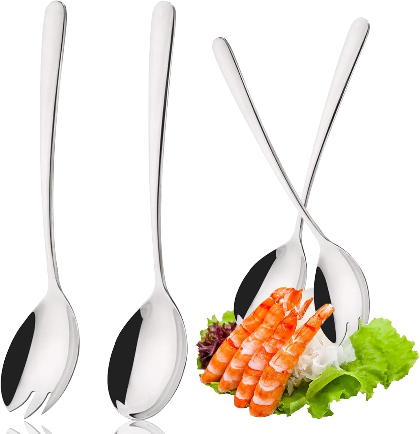 Set of 4 Salad Servers Stainless Steel Salad Spoons Salad Forks and Beautiful Salad Servers Set Stainless Steel Salad Fork Serving Spoon 19.5 Cm X 4.6 Cm