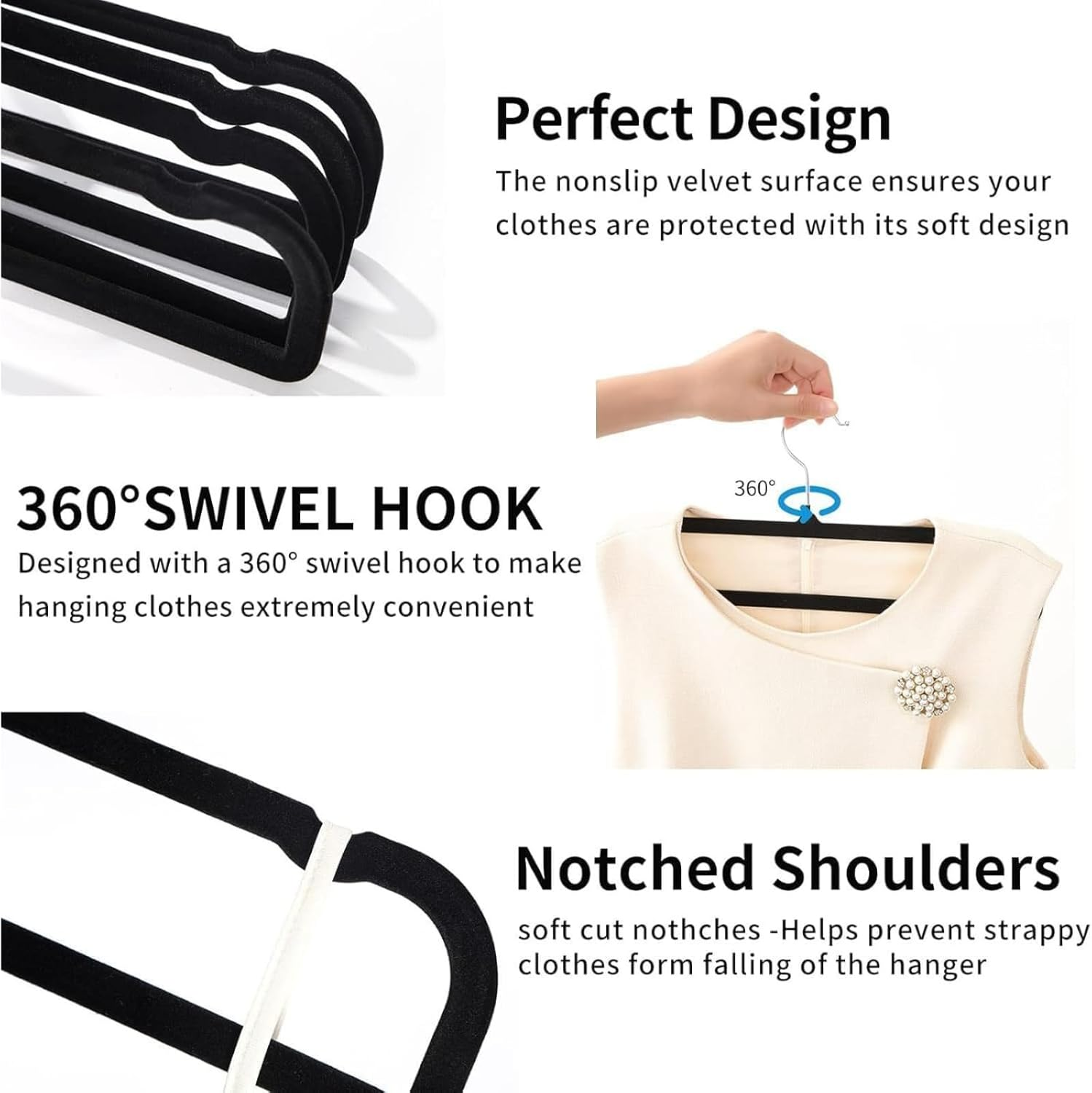 Velvet Trouser Hangers, JOMWEN Pant Hangers Hangers Saving Non Slip,35Cm Extra Strong Trouser Clothes Hangers,Space Saving Non-Slip Pants Hanger for Suit,Dress,Scraf (Black, 10 PCS) image number 7