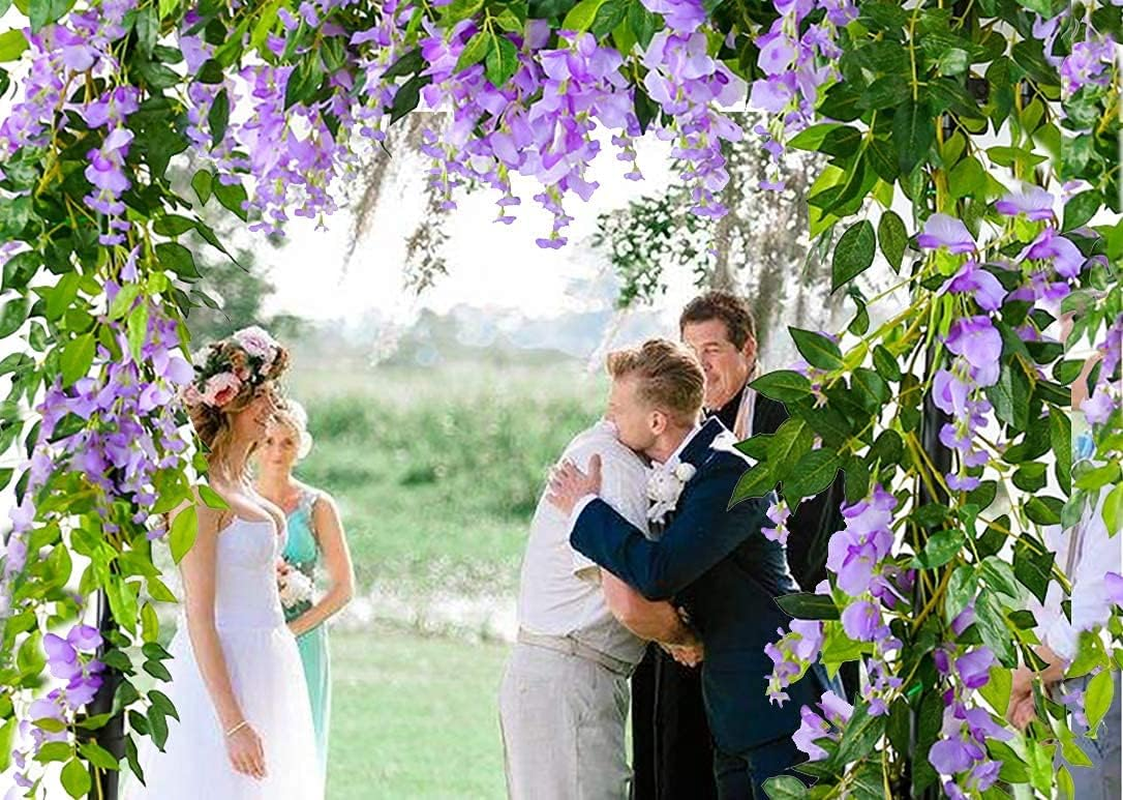 4Pcs 6Ft/Piece Artificial Wisteria Flowers Garland Artificial Vine Rattan Hanging Flower for Wedding Party Home Garden Wall Arch Floral Decoration (Purple) - Pink image number 7