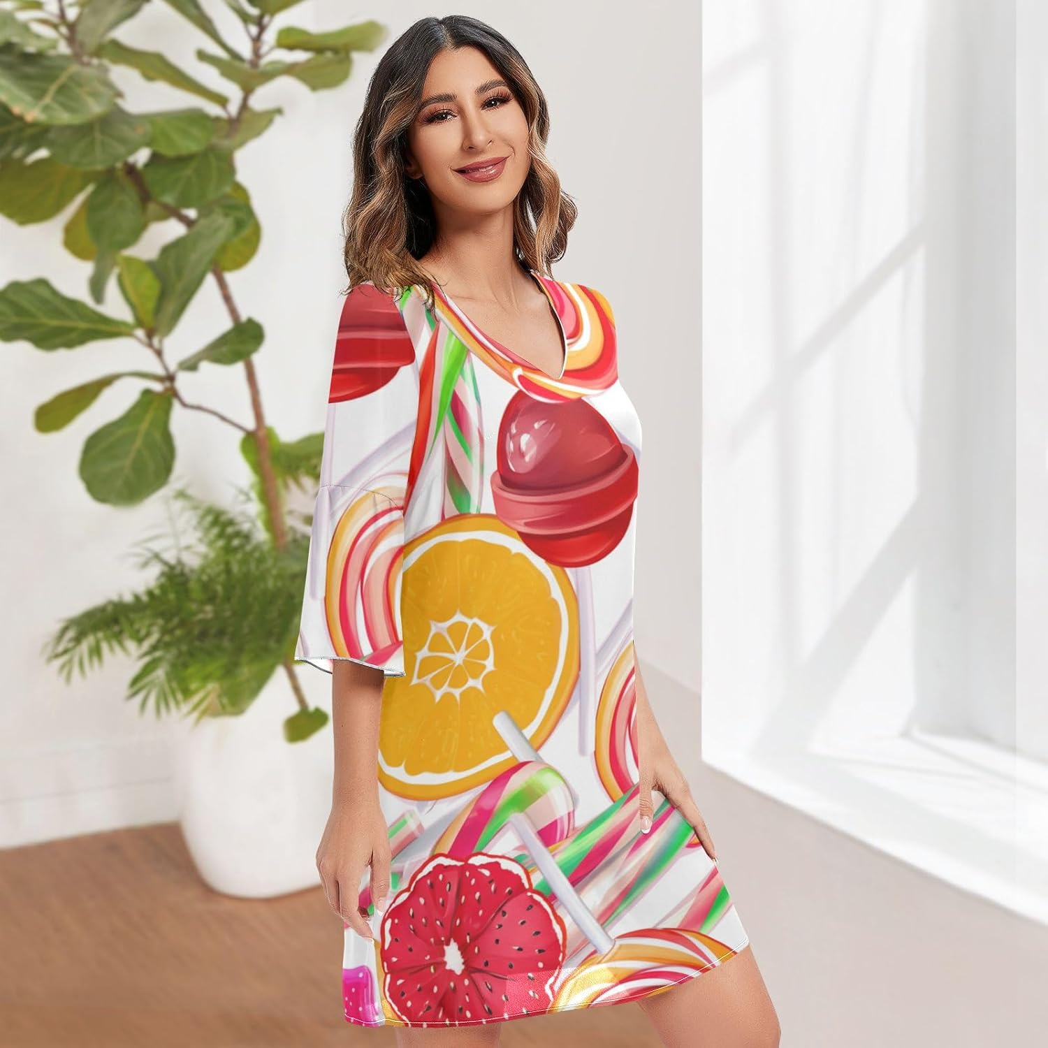 Vibrant Candies Colorful V Neck Dress Printed Line Maternity Dress S-XXL image number 1