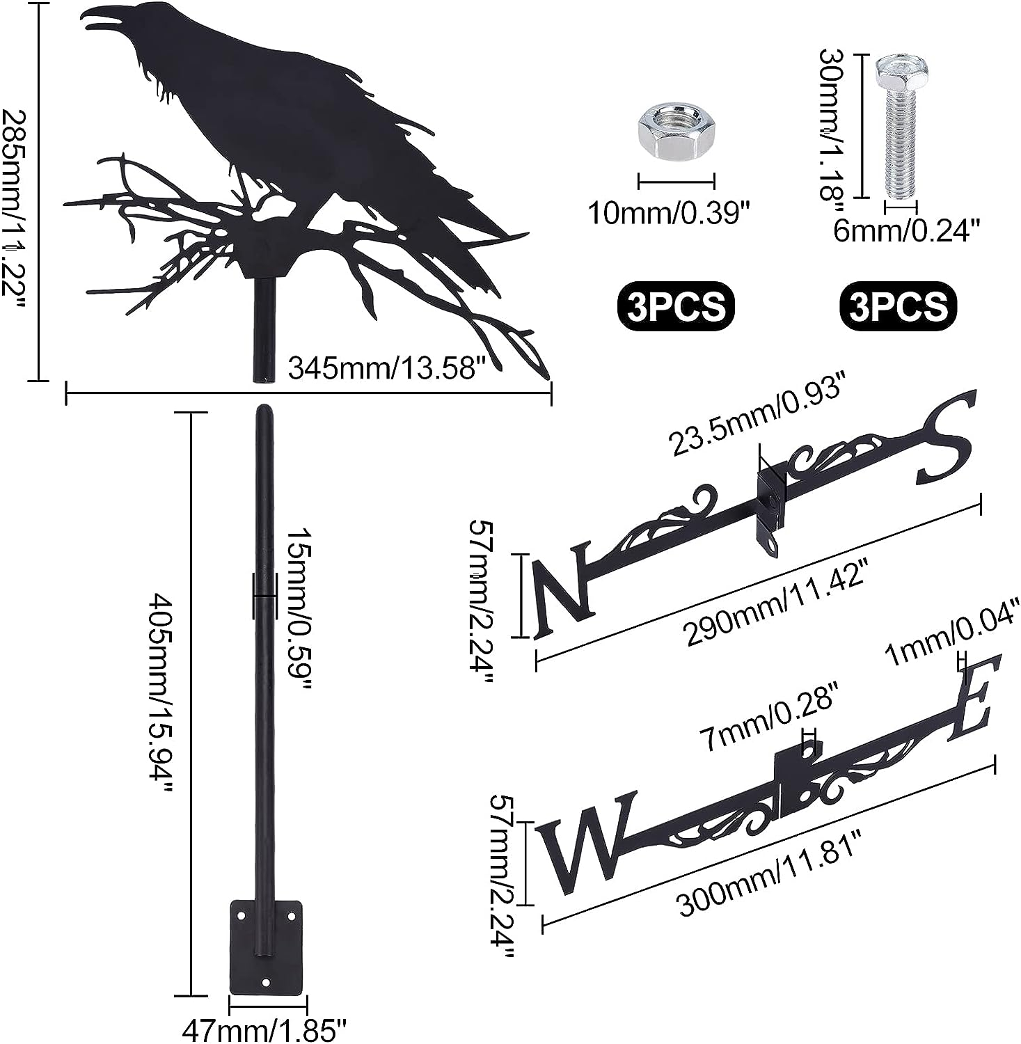 SUPERDANT Crow Weather Vane Black Metal Wind Vanes for outside Weathervane Crow Animal Weathervanes for Yard Garden Decorative Outdoor Farmhouse Farm Barn Sheds Patio Decorations image number 6