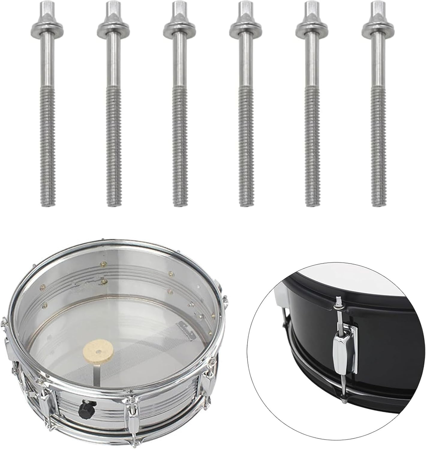 Drum Tension Rods with Washers, 6-Piece Set, Mounting Screws for Jazz and Snare Drums, Percussion Instrument Parts (50Mm)