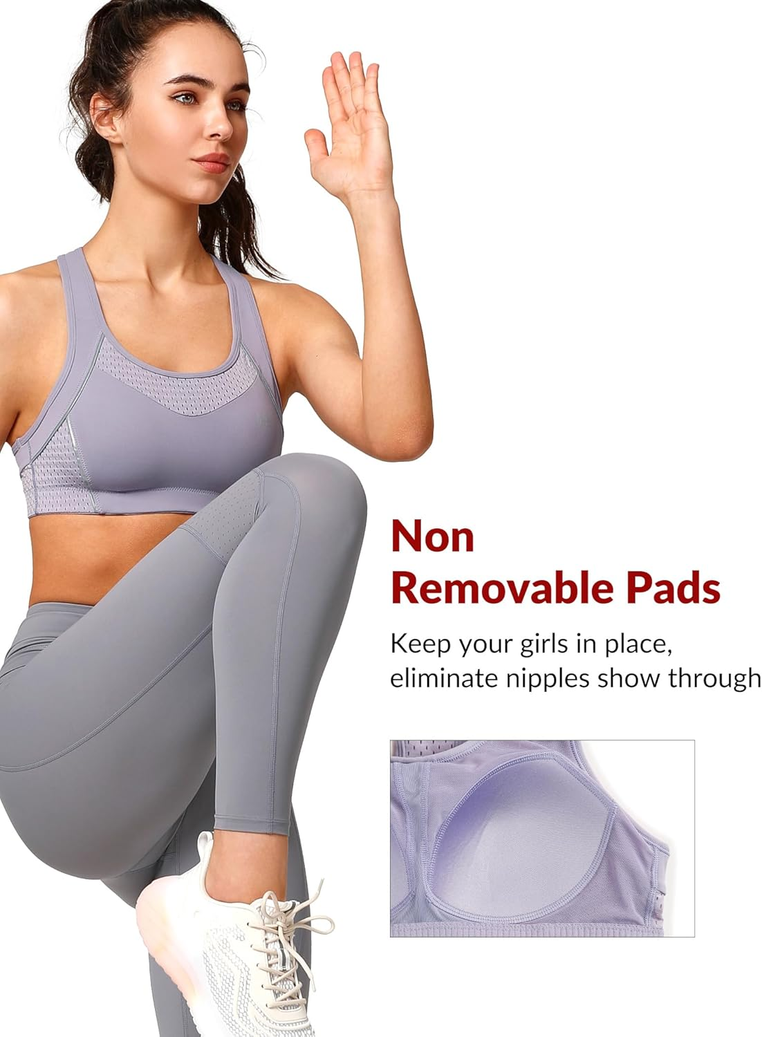 Yvette High Impact Sports Bra Y-Back High Support Workout Sports Bras for Women image number 2