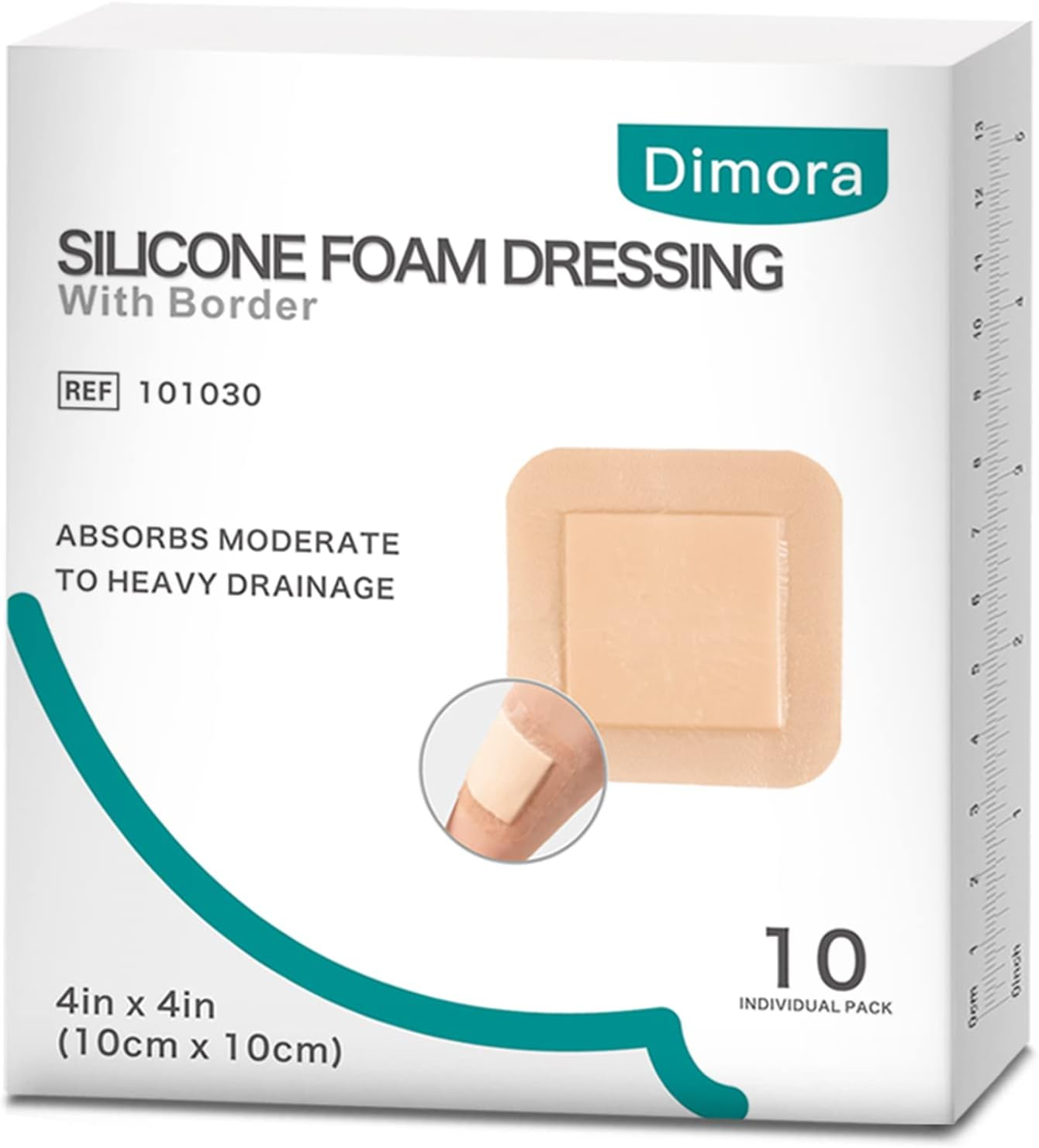 Dimora Silicone Foam Dressing with Border Adhesive 4"X4" Waterproof Wound Dressing Bandage for Wound Care 10 Pack image number 2