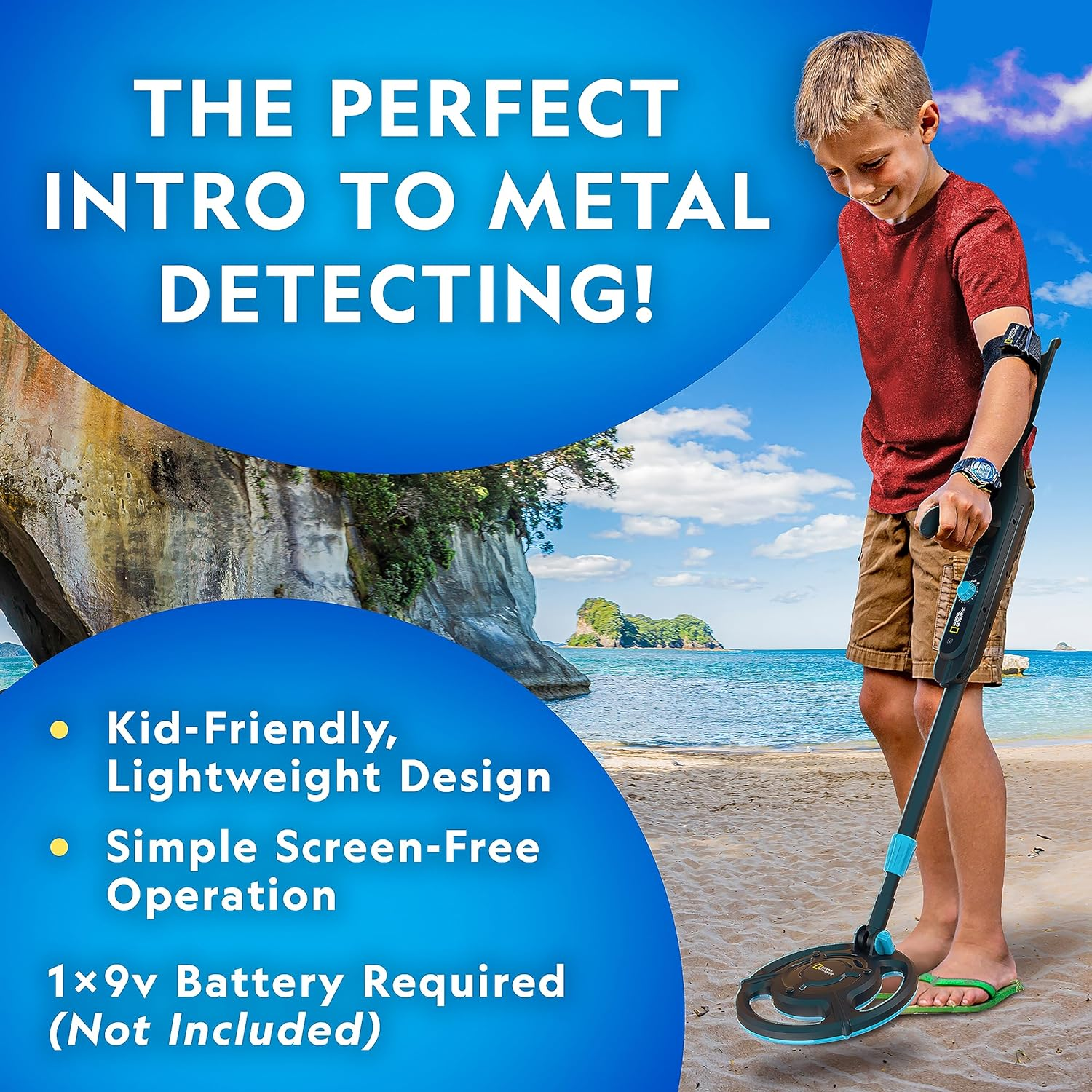 National Geographic Starter Metal Detector Kit - Blue Marble Kids Detector with Waterproof Coil & Trowel, Lightweight, Beach Detector image number 4