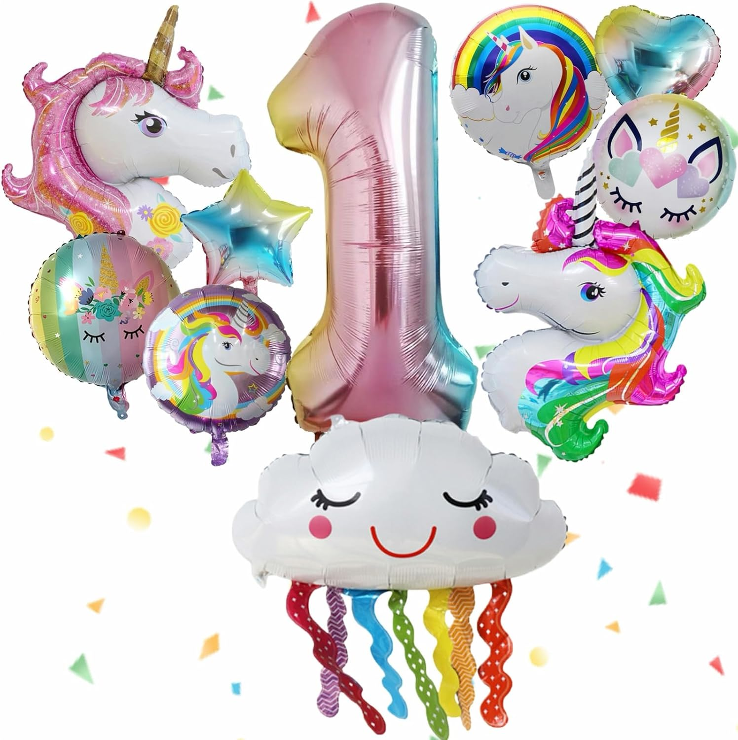 11 PCS 32In Birthday Number Unicorn Balloons, Unicorn Birthday Party Decor for 6Th Girls, Foil Balloons Set Macaron and Rainbow Balloon for Wedding Anniversary Baby Shower Party Supplie (Number 1)