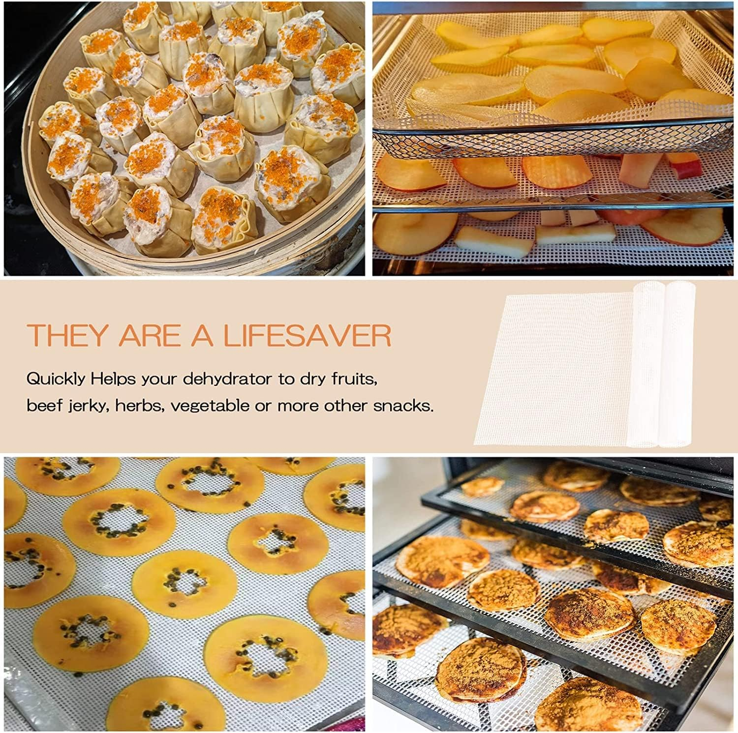 Dostk (6 Pack) Silicone Dehydrator Sheets, Premium Non Stick Dehydrator Mats for Fruit Dryer Mesh, Dehydrator Tray Liner Reusable (14 X 14 Inch) image number 4